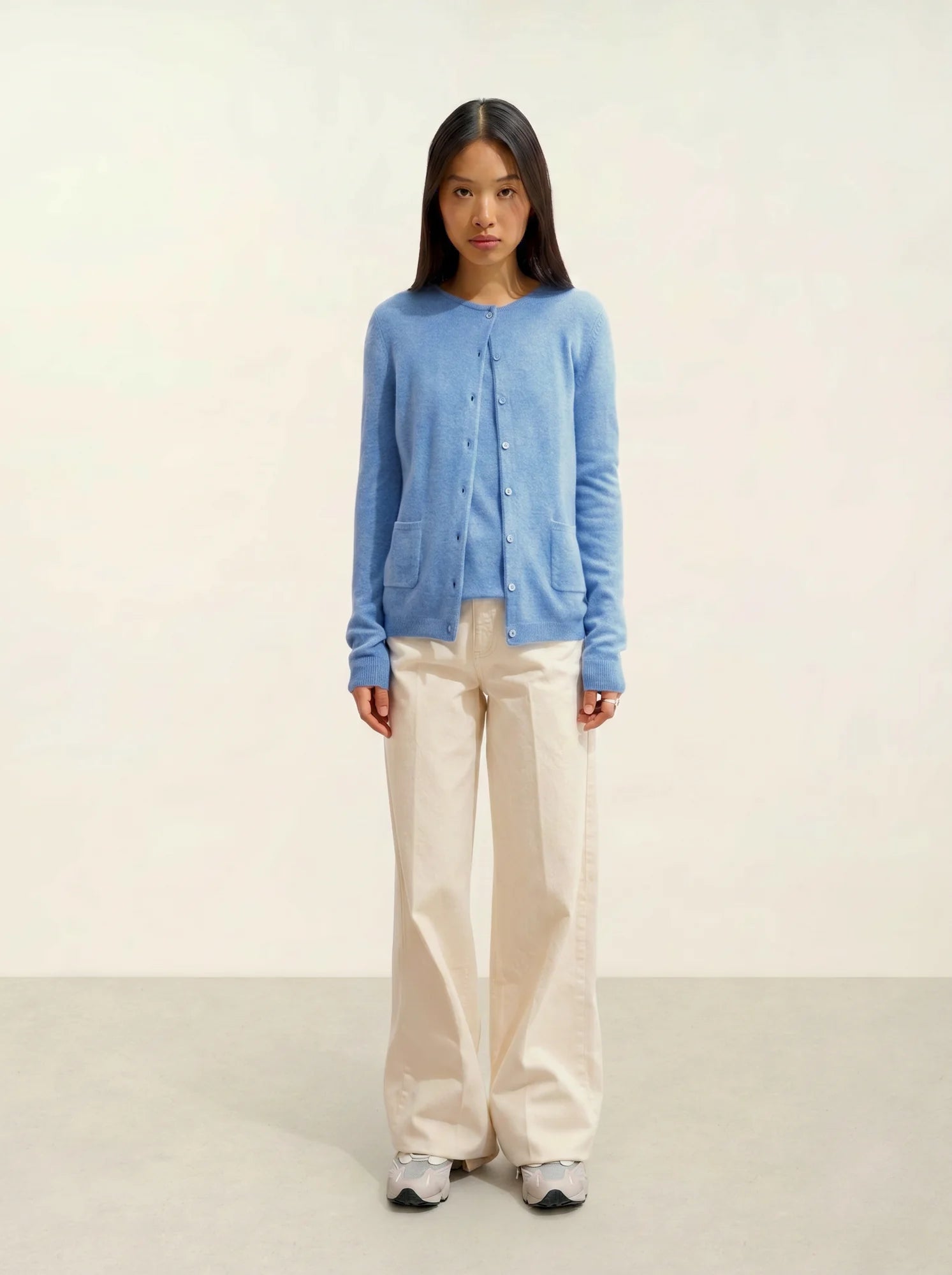 CARON cardigan col rond ciel