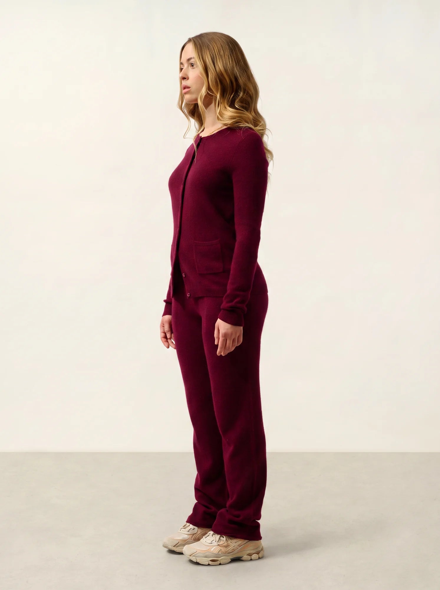CARON cardigan col rond bordeaux