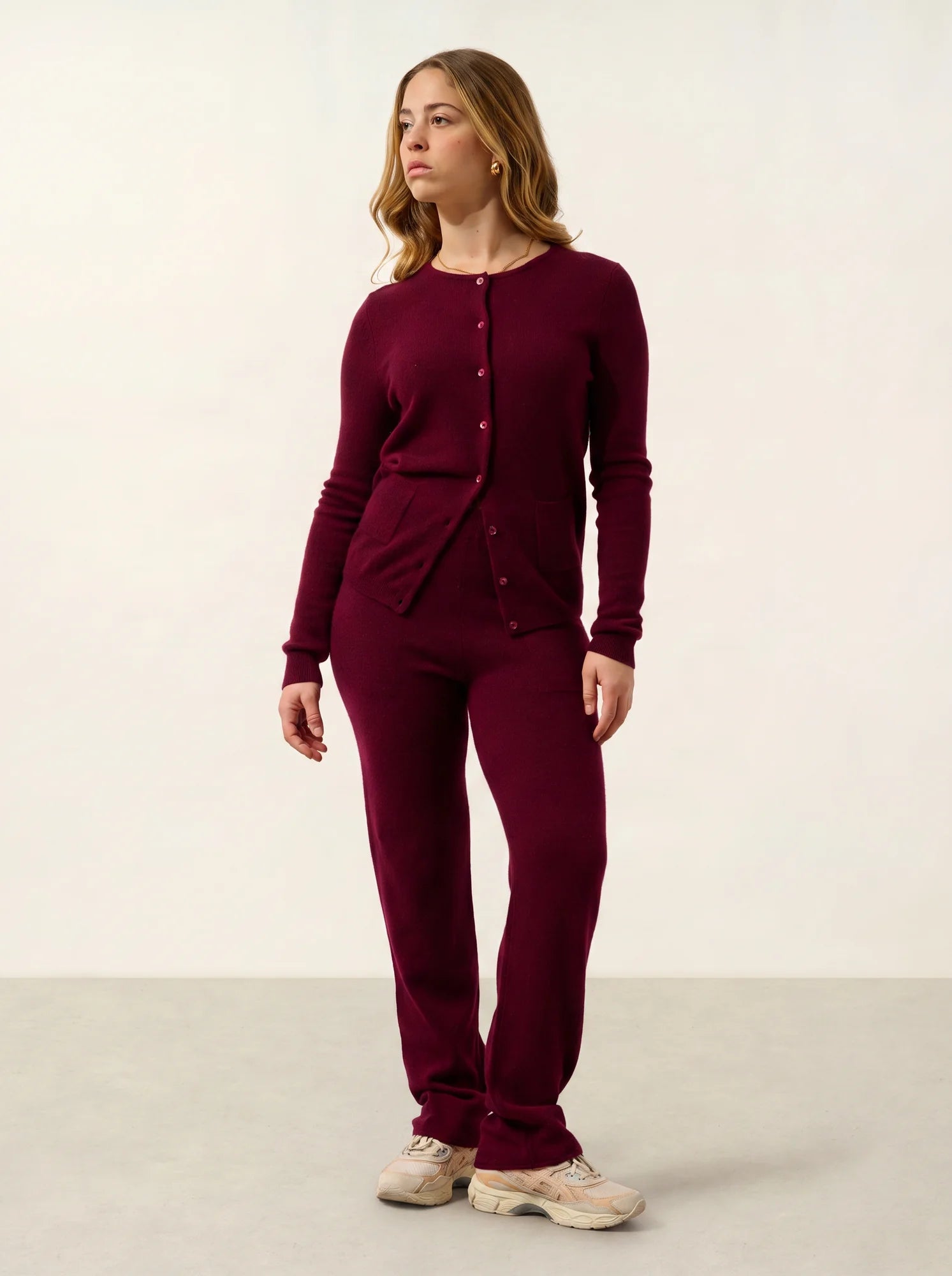 CARON cardigan col rond bordeaux