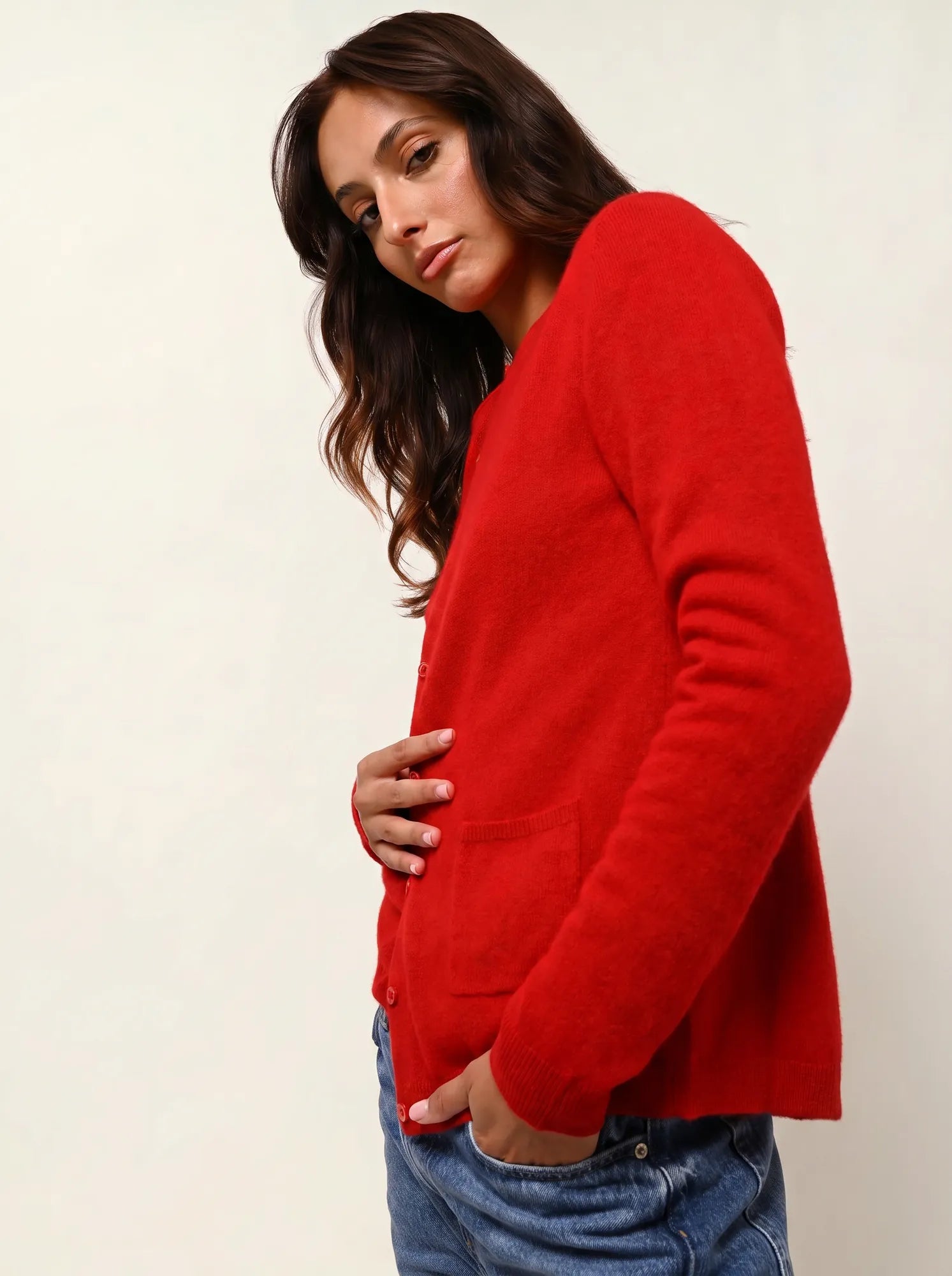 CARON cardigan col rond rouge