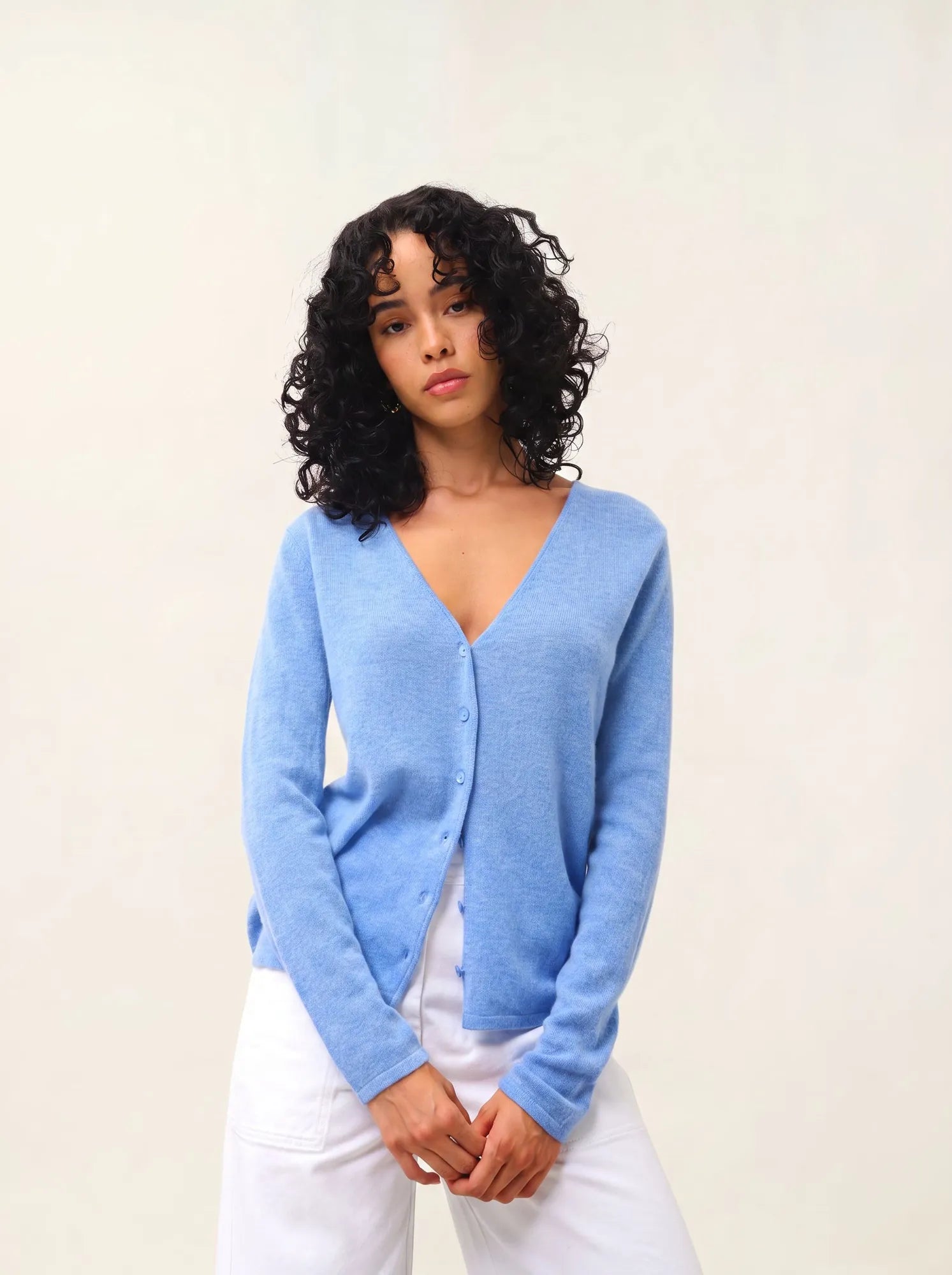 CHALAIS cardigan col V ciel