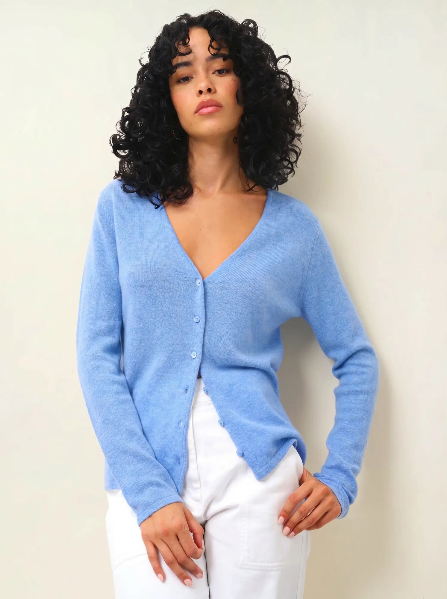 CHALAIS cardigan col V ciel