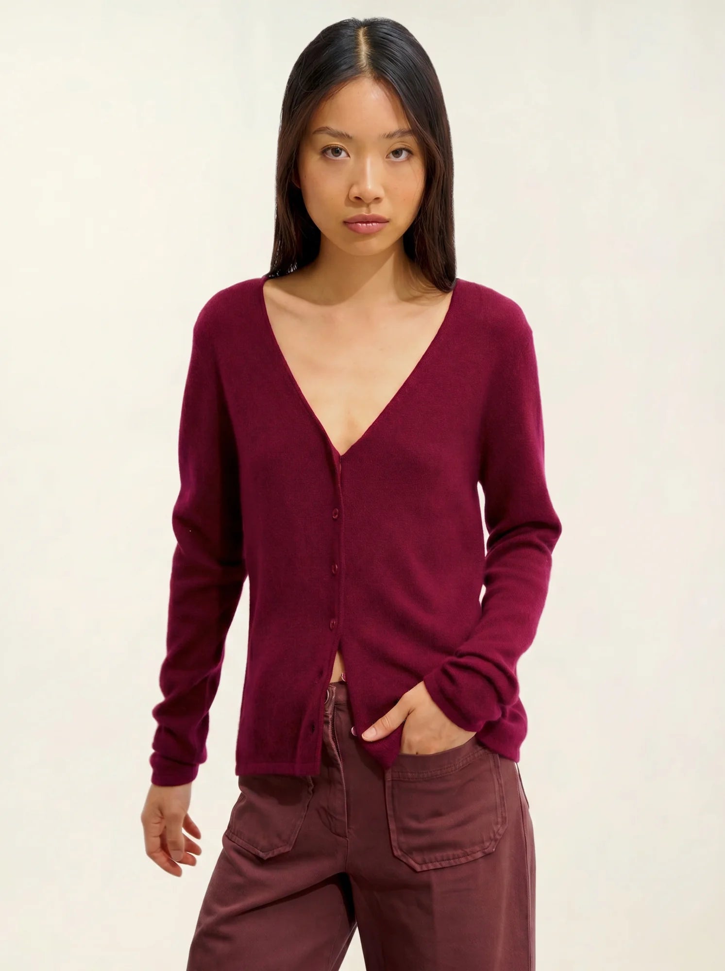 CHALAIS cardigan col V bordeaux