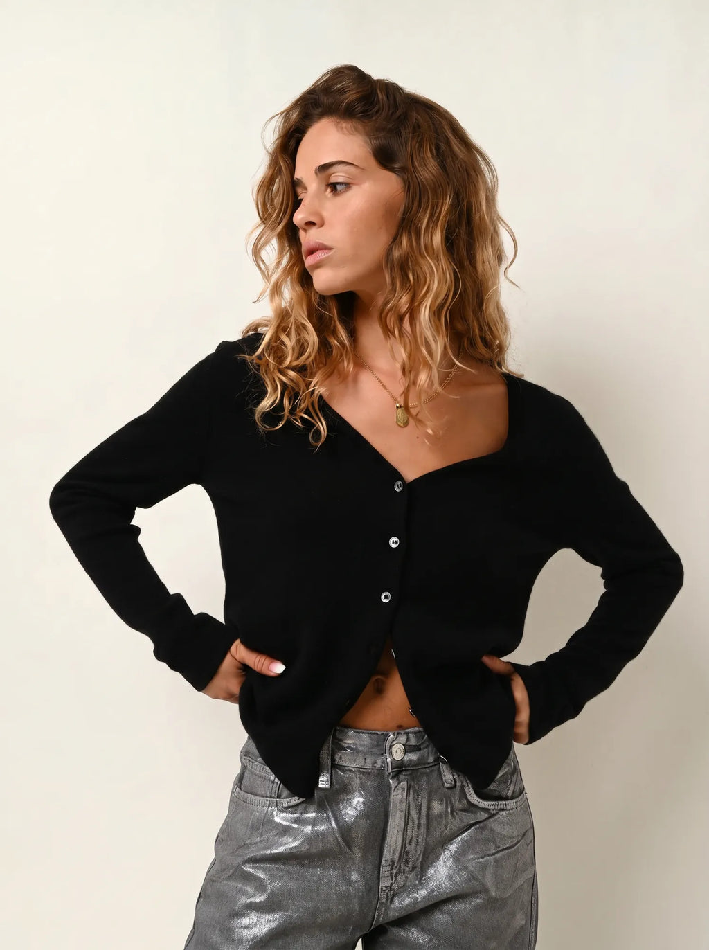 CHALAIS cardigan col V noir
