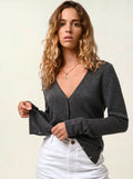 CHALAIS cardigan col V anthracite chiné