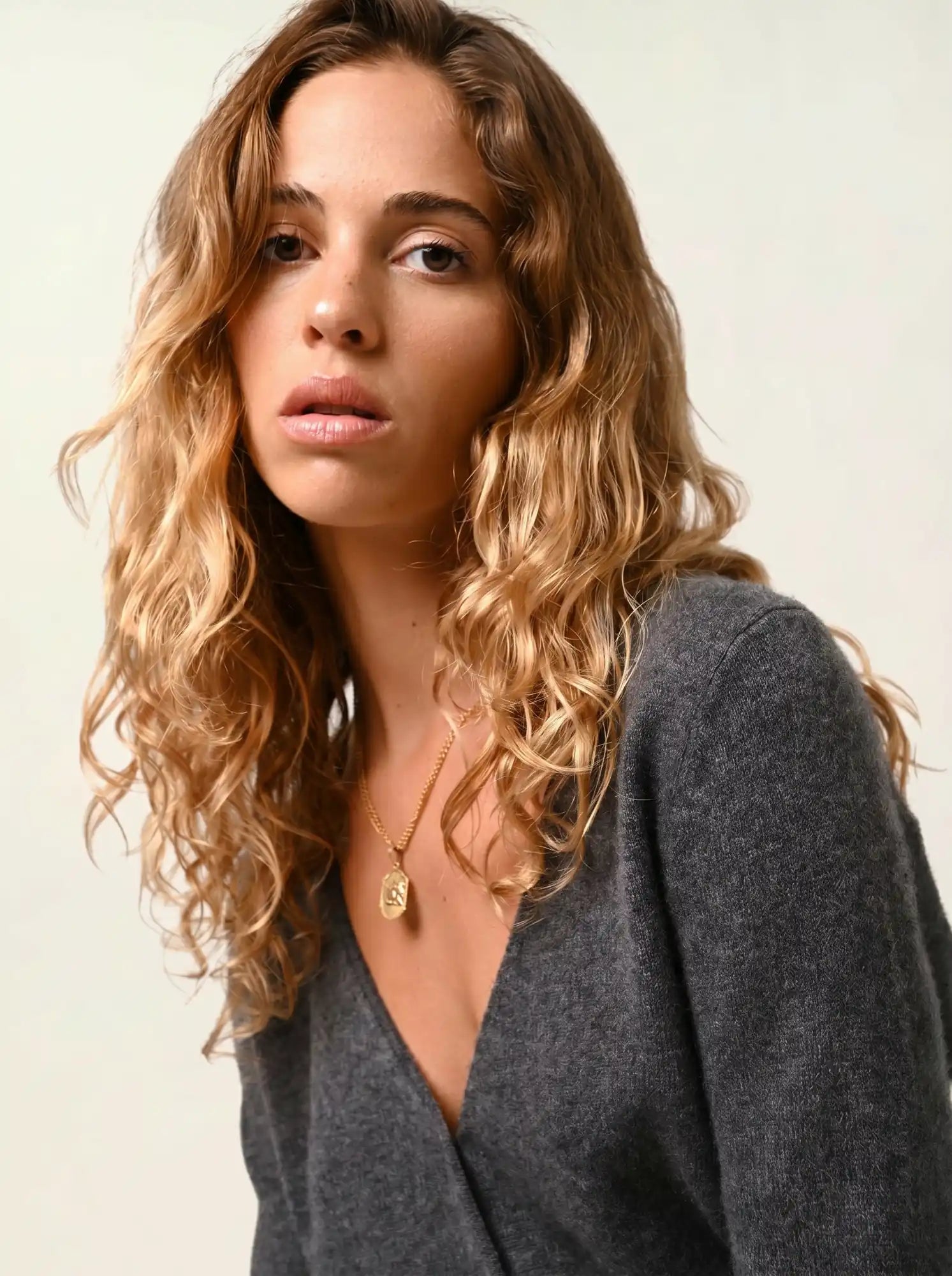 CHALAIS cardigan col V anthracite chiné