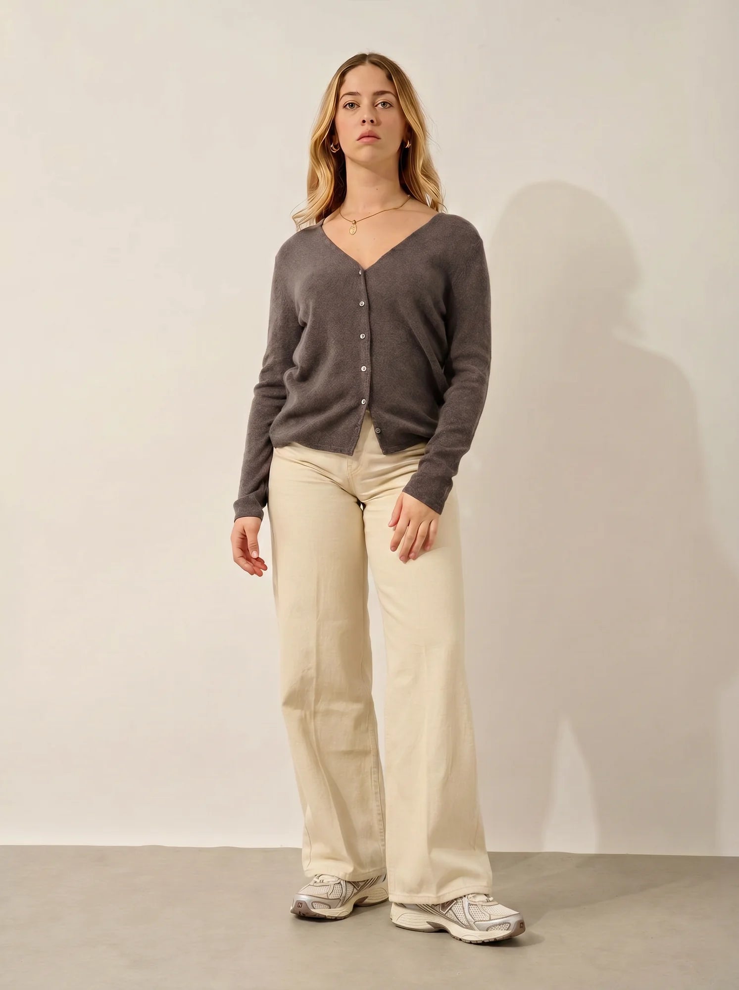 CHALAIS cardigan col V taupe chiné