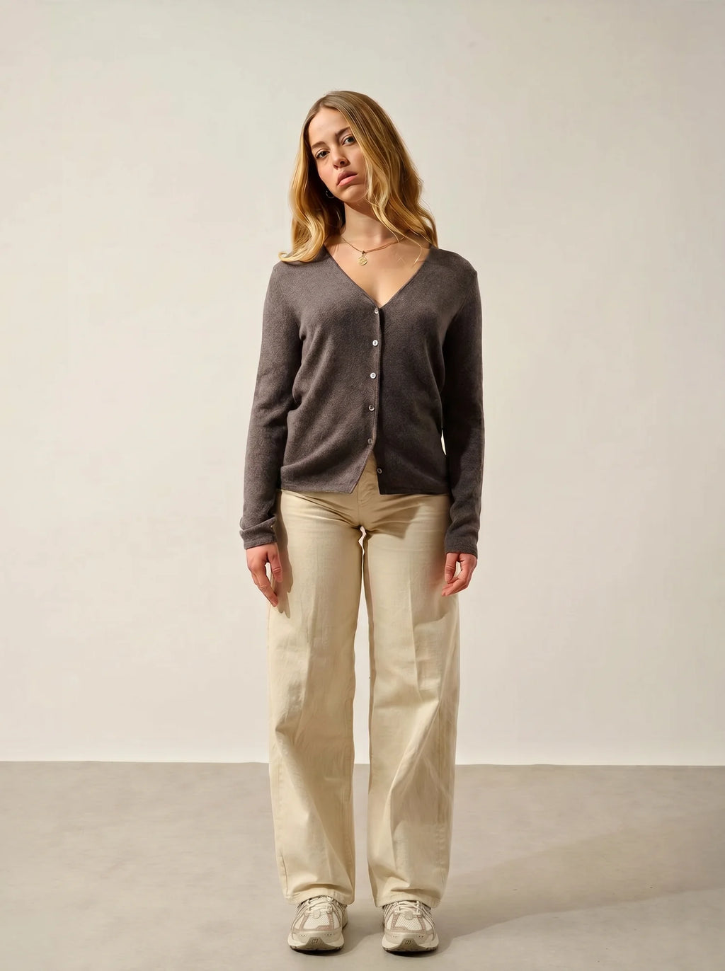CHALAIS cardigan col V taupe chiné
