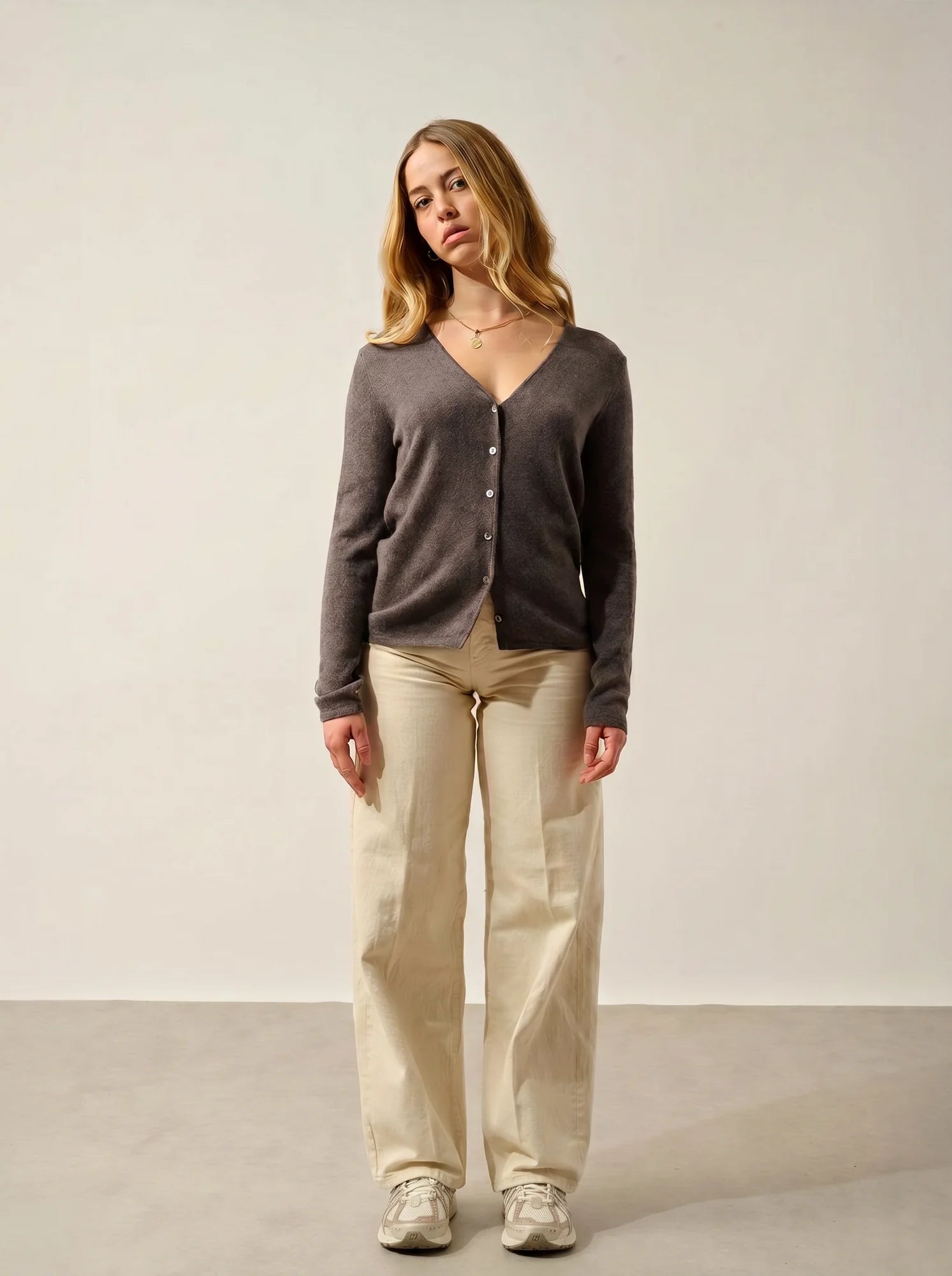 CHALAIS cardigan col V taupe chiné
