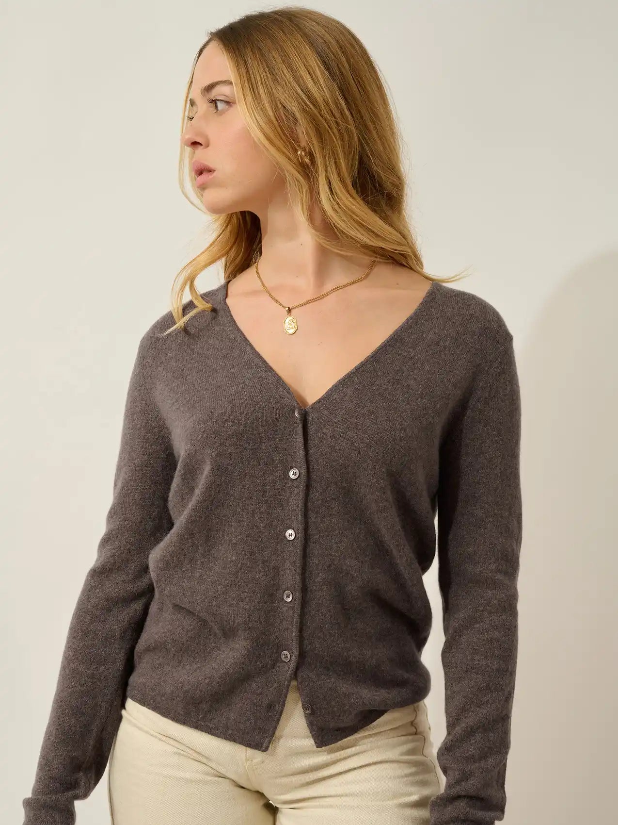 CHALAIS cardigan col V taupe chiné