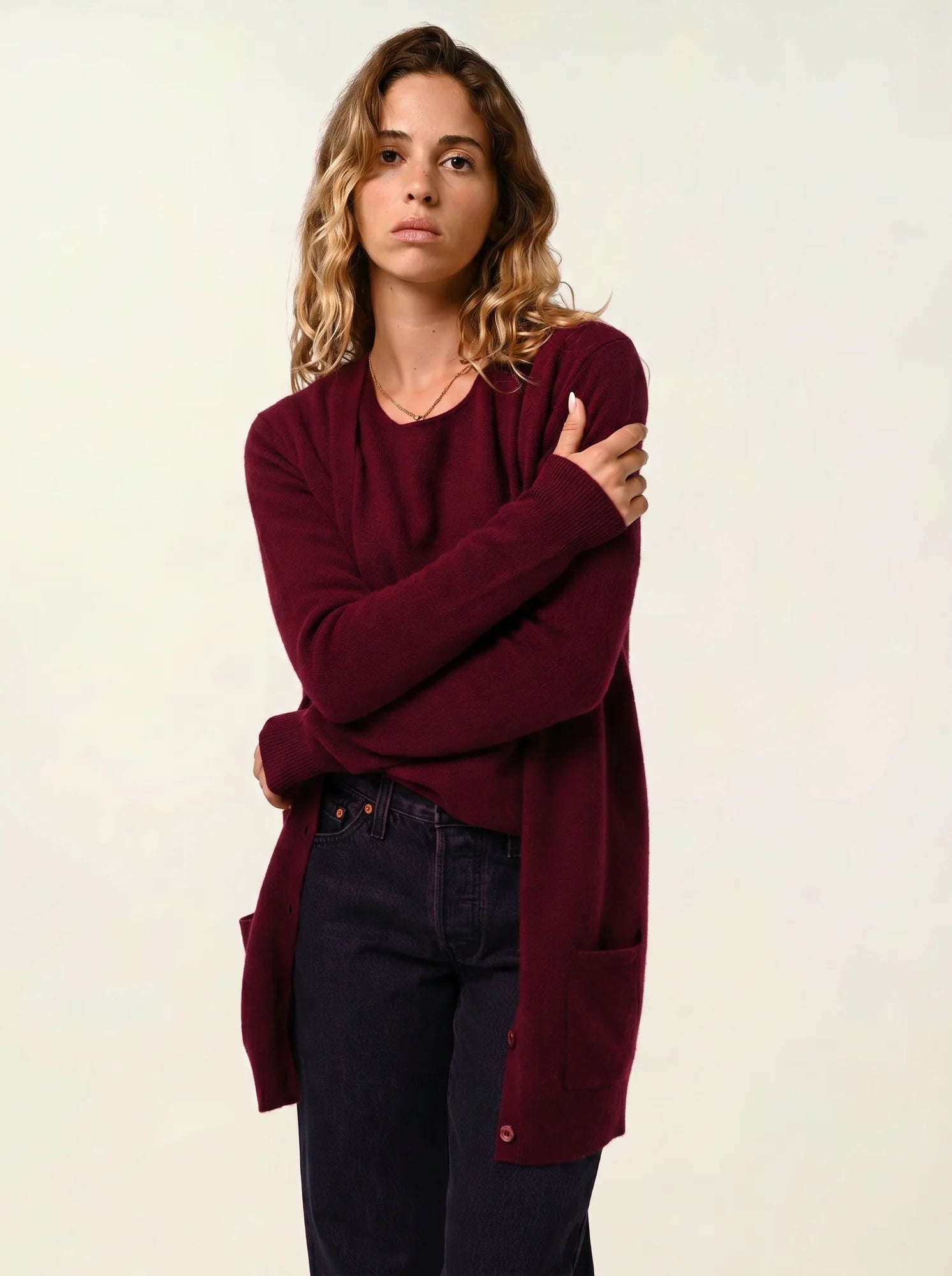 CIMET cardigan col V bordeaux
