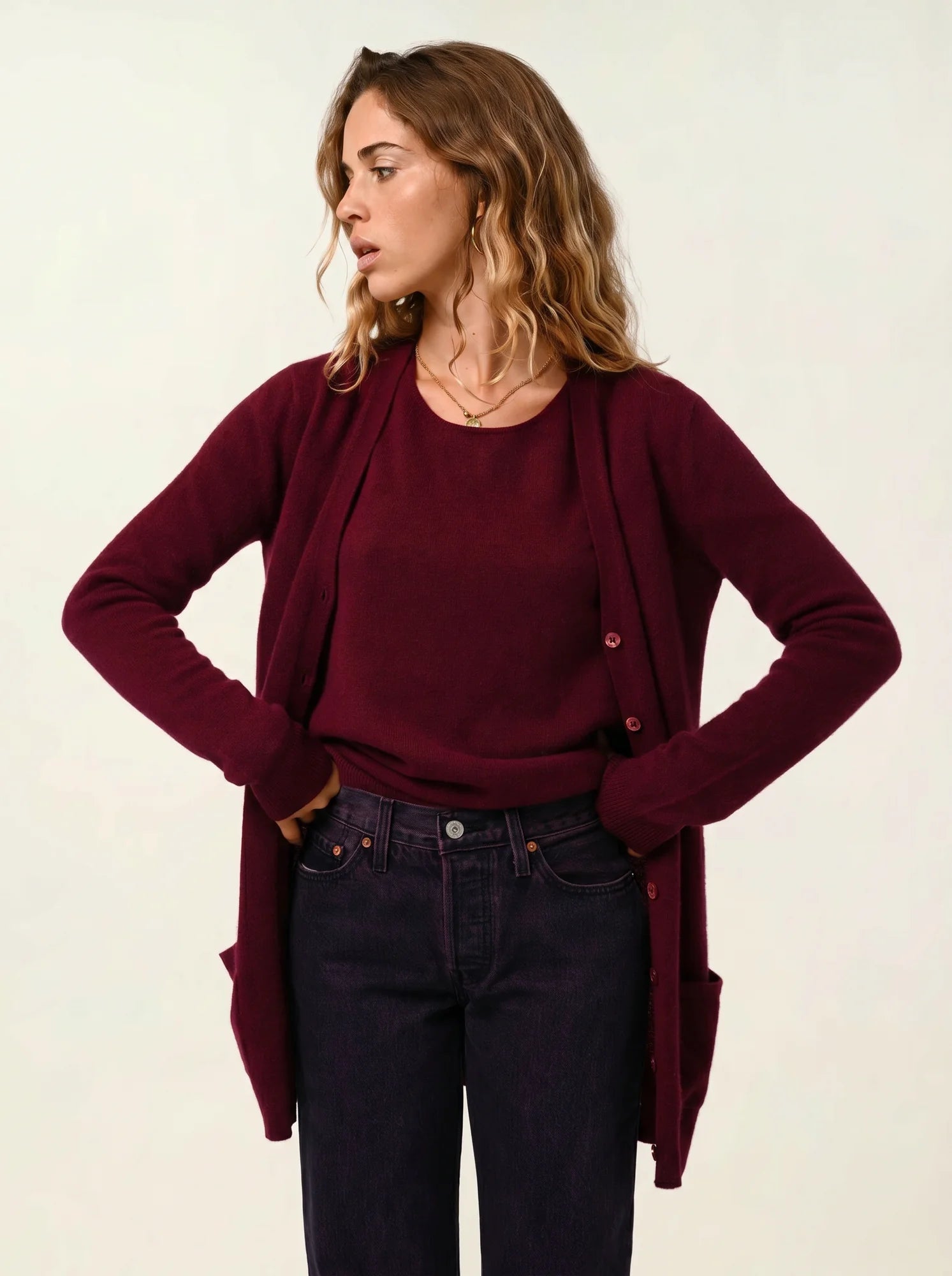 CIMET cardigan col V bordeaux