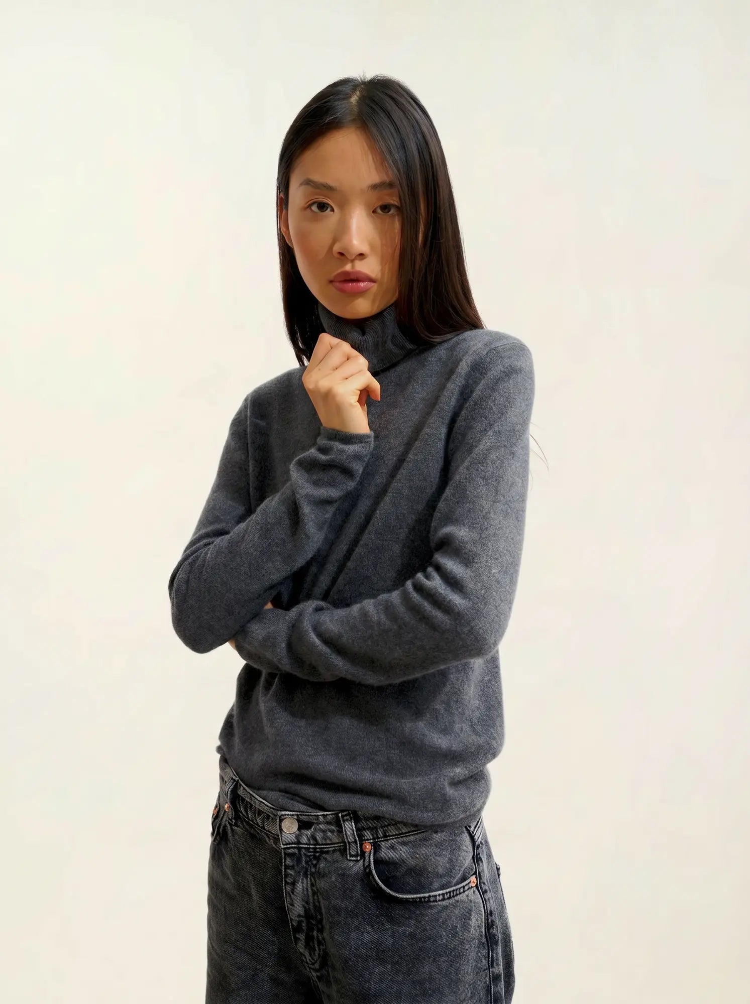 BISE pull col roulé anthracite chiné