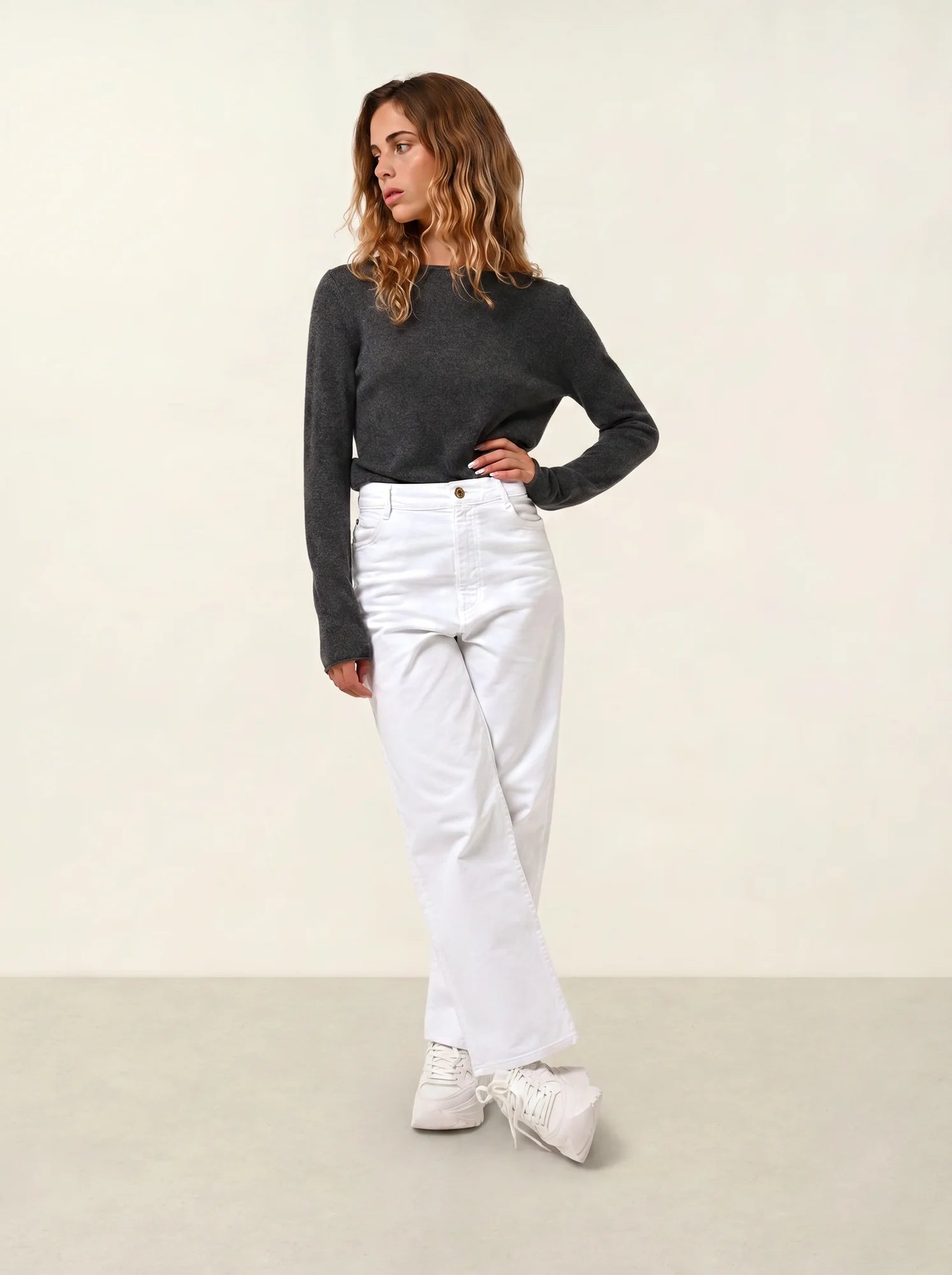 CRIOU Pullover U-Boot-Ausschnitt Anthrazit meliert