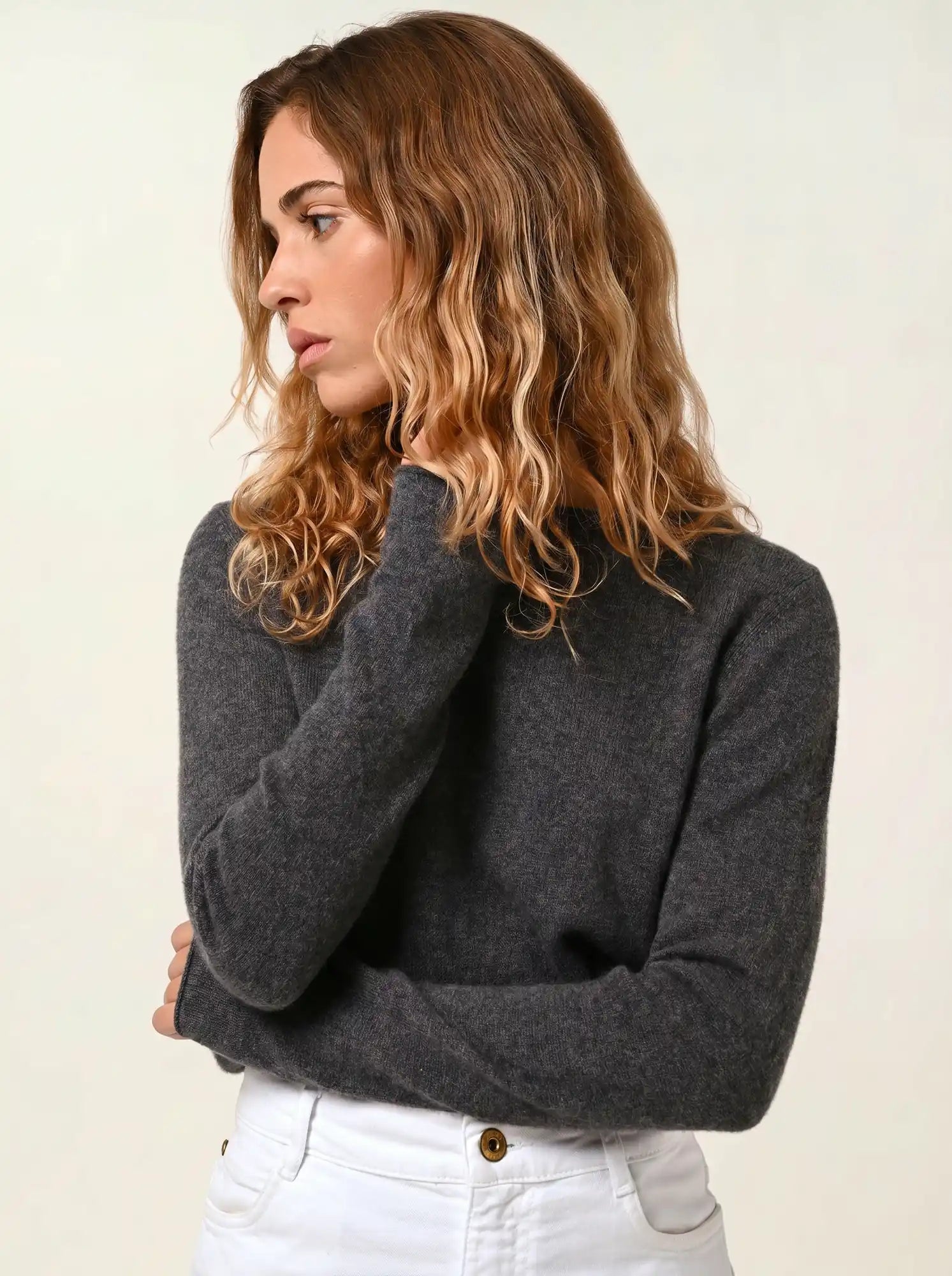CRIOU Pullover U-Boot-Ausschnitt Anthrazit meliert