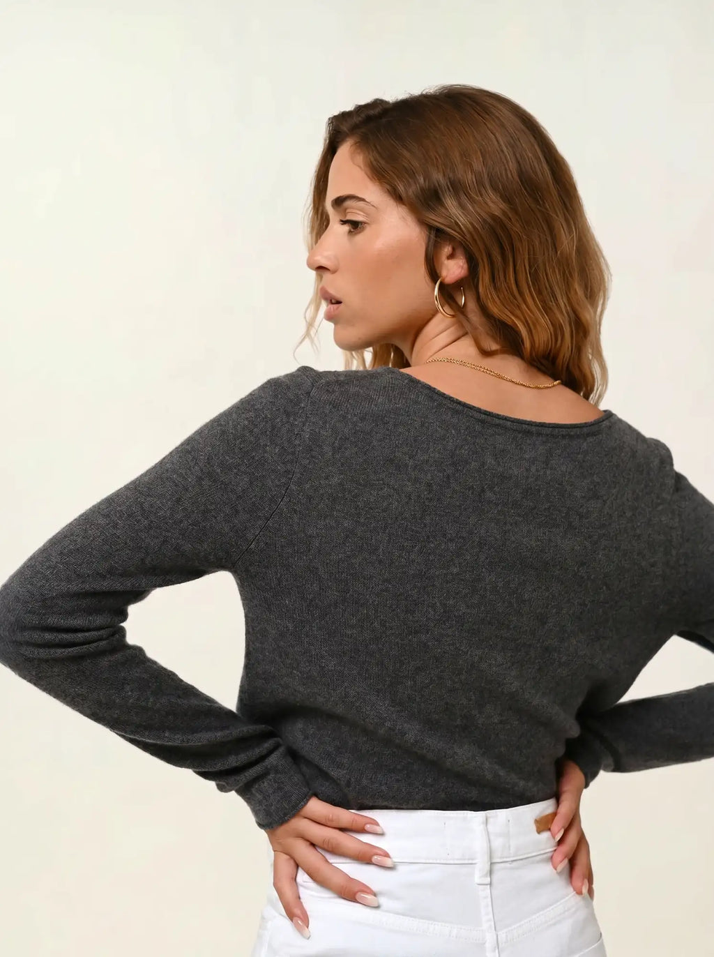 CRIOU Pullover U-Boot-Ausschnitt Anthrazit meliert