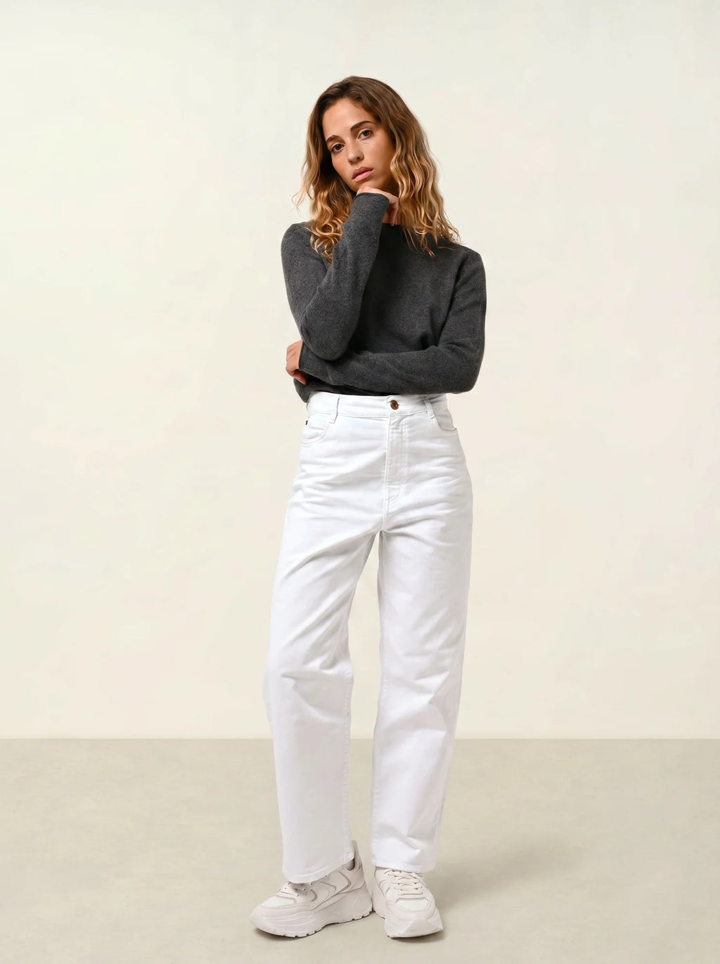 CRIOU Pullover U-Boot-Ausschnitt Anthrazit meliert