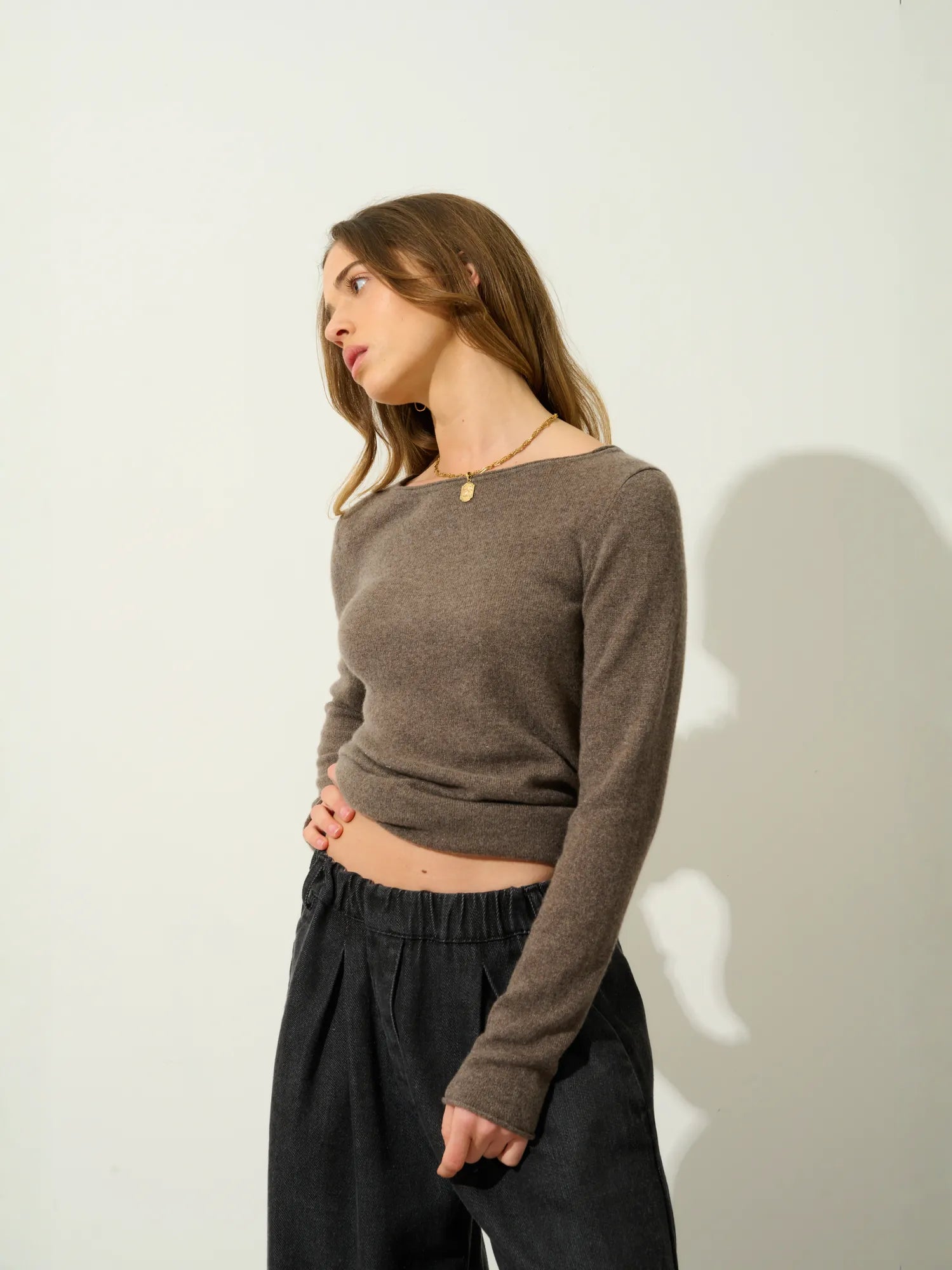 CRIOU pull col bateau taupe chiné