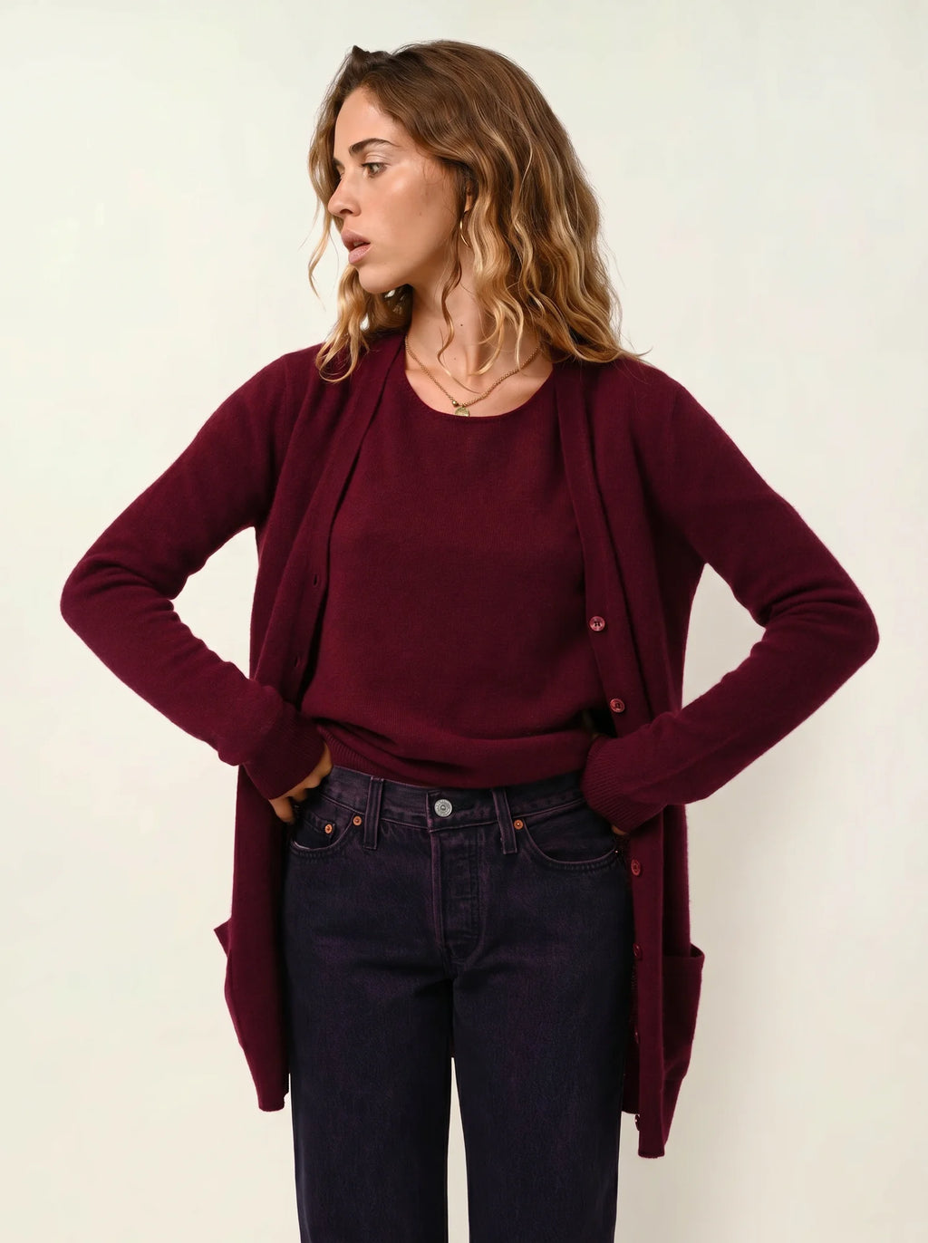LANFON pull col rond bordeaux