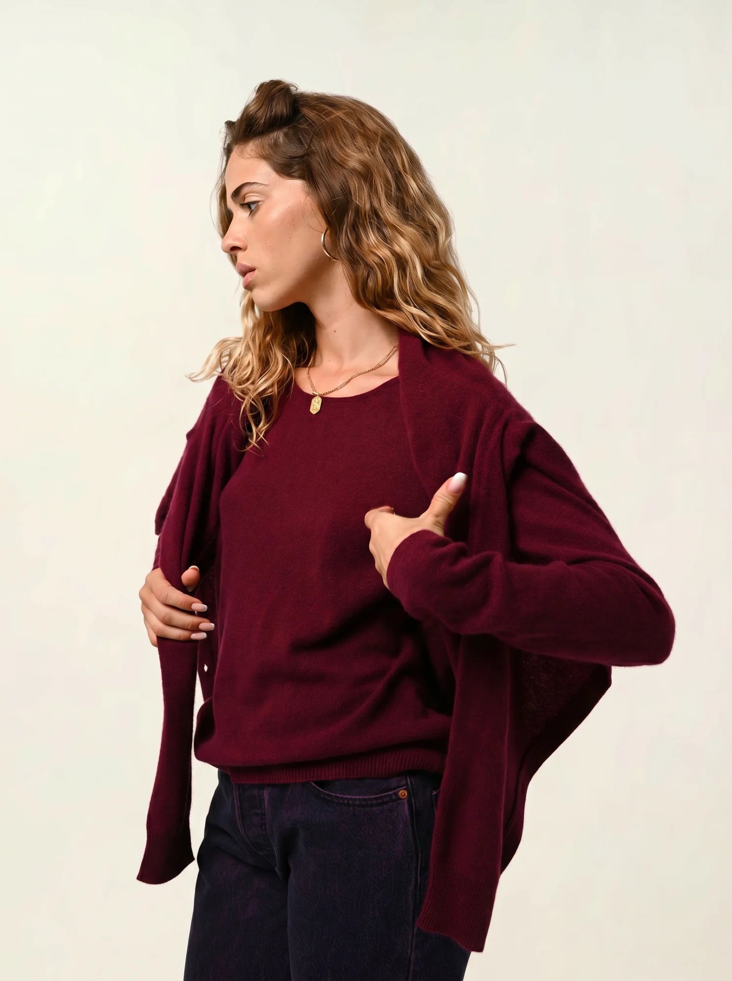LANFON pull col rond bordeaux