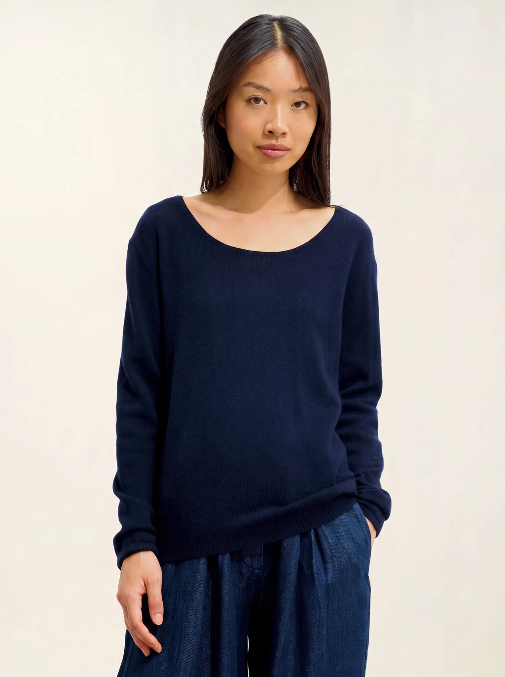 LANFON pull col rond bleu marine