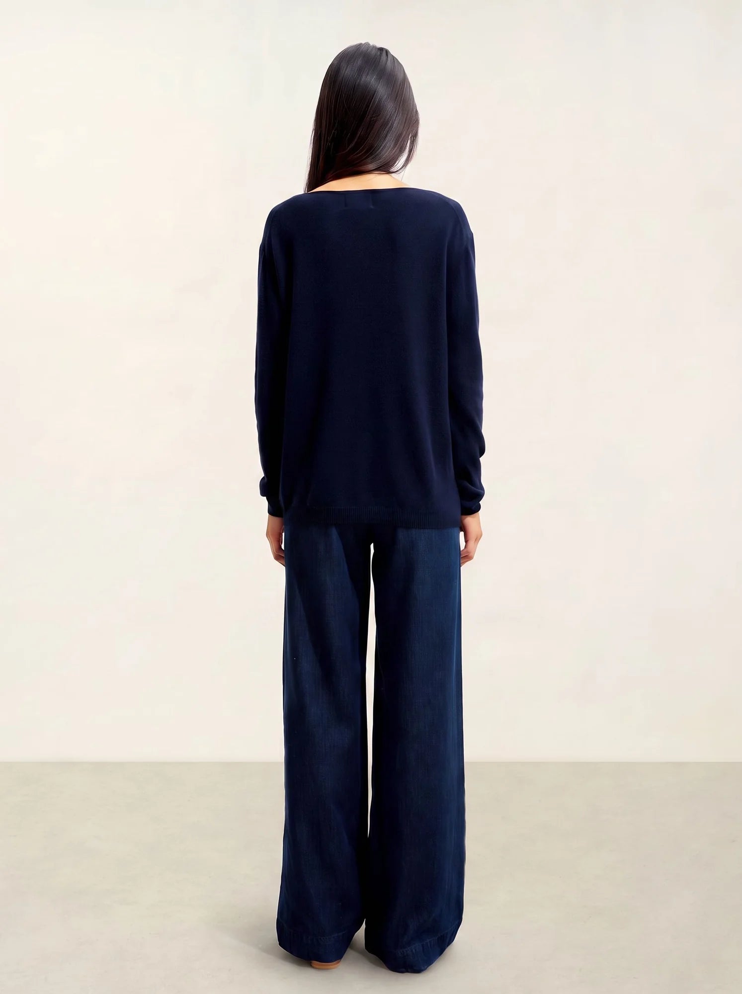 LANFON pull col rond bleu marine