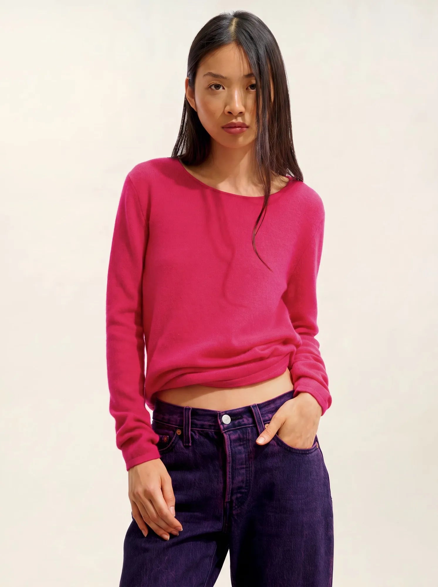 EPÉNA pull col rond fuchsia