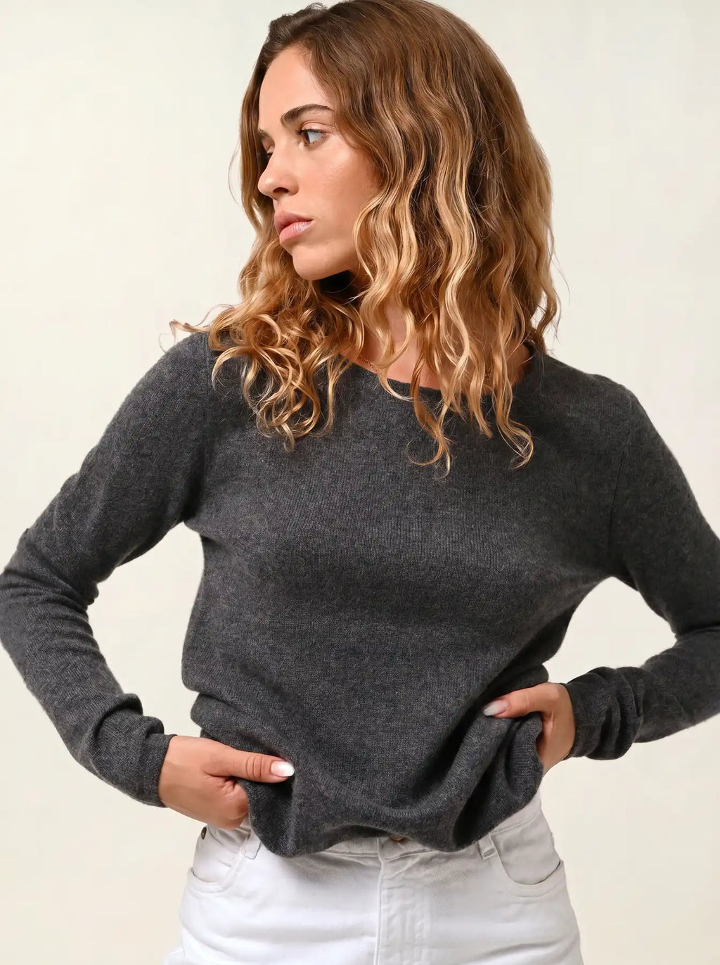 EPÉNA Pullover Rundhalsausschnitt Anthrazit meliert