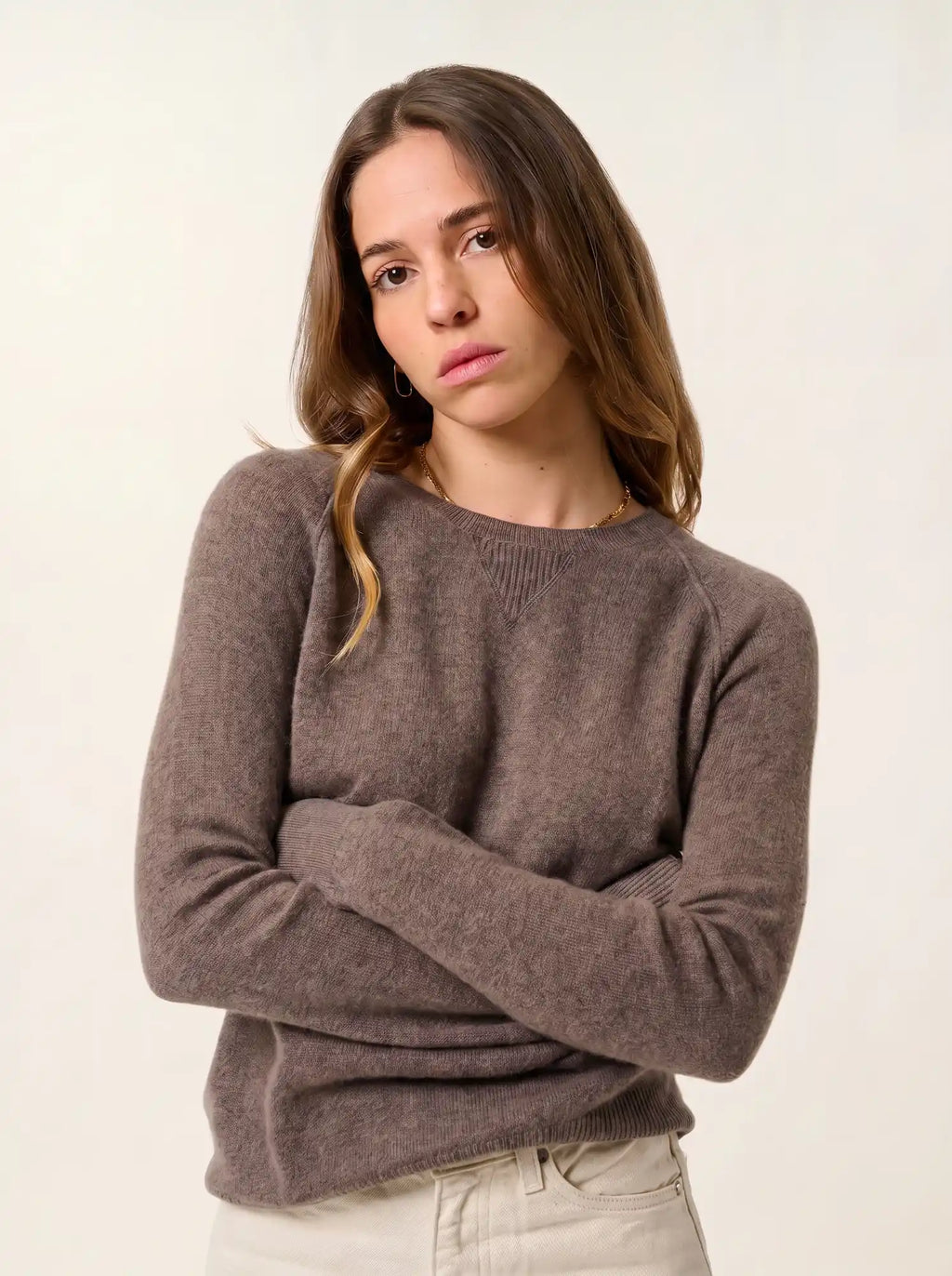 ETRET pull col rond taupe chiné