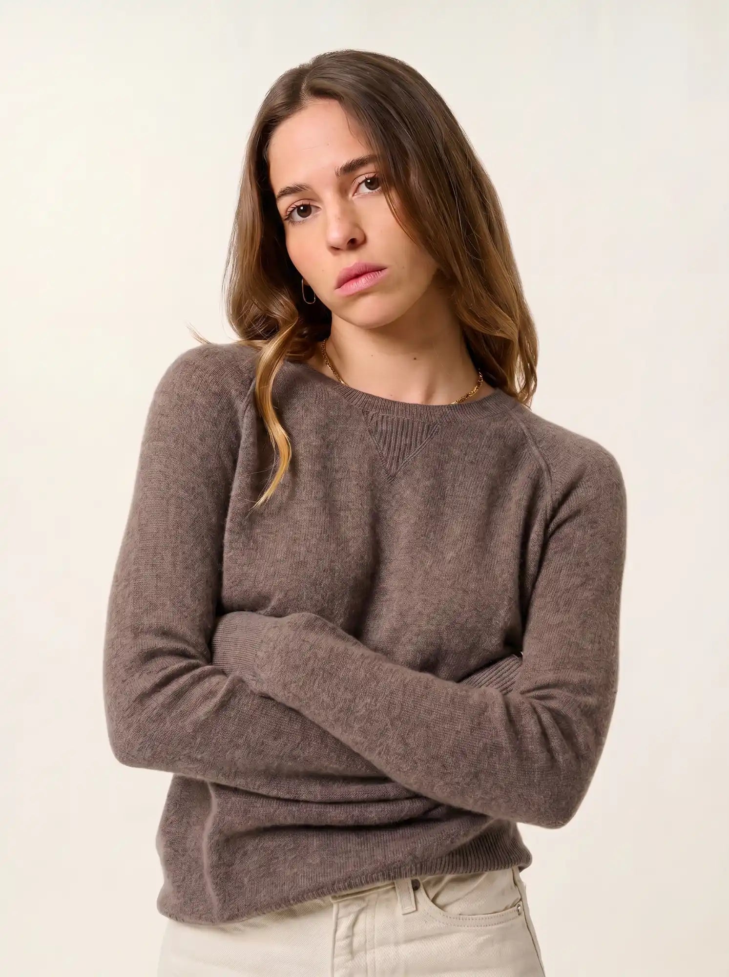 ETRET pull col rond taupe chiné