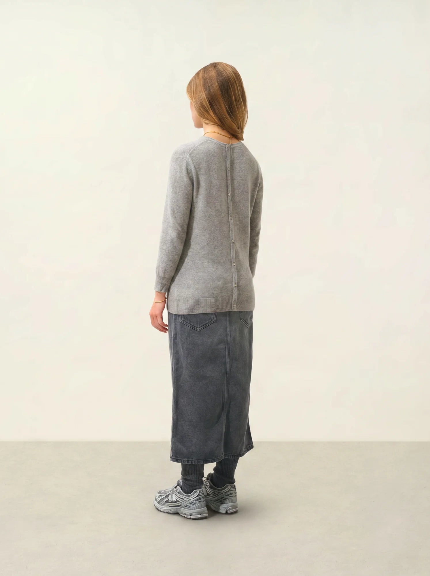 ESTARIS Sweater Crew Neck Buttoned Back Heather Cloud