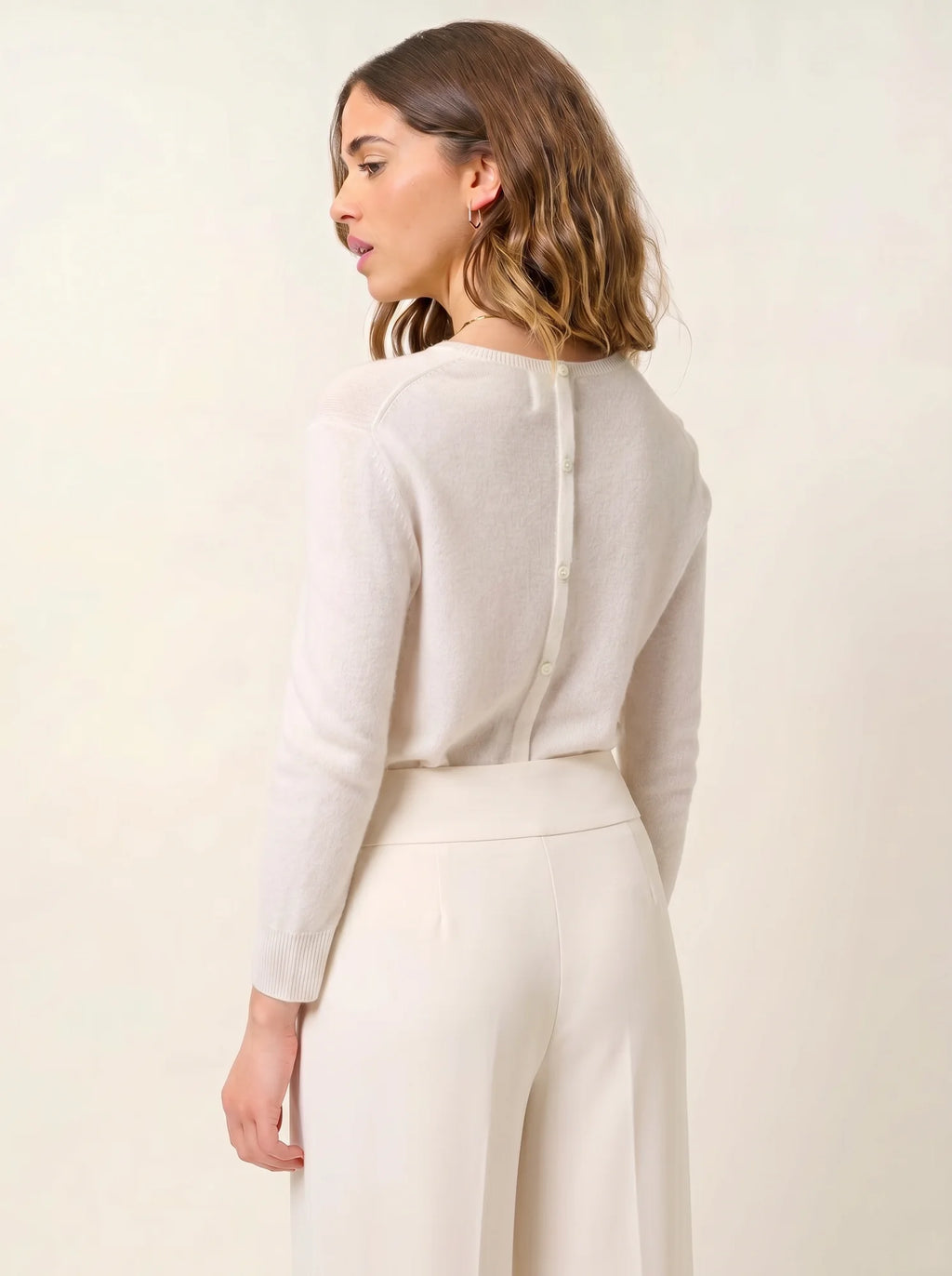 ESTARIS pull col rond boutonné dos ivoire
