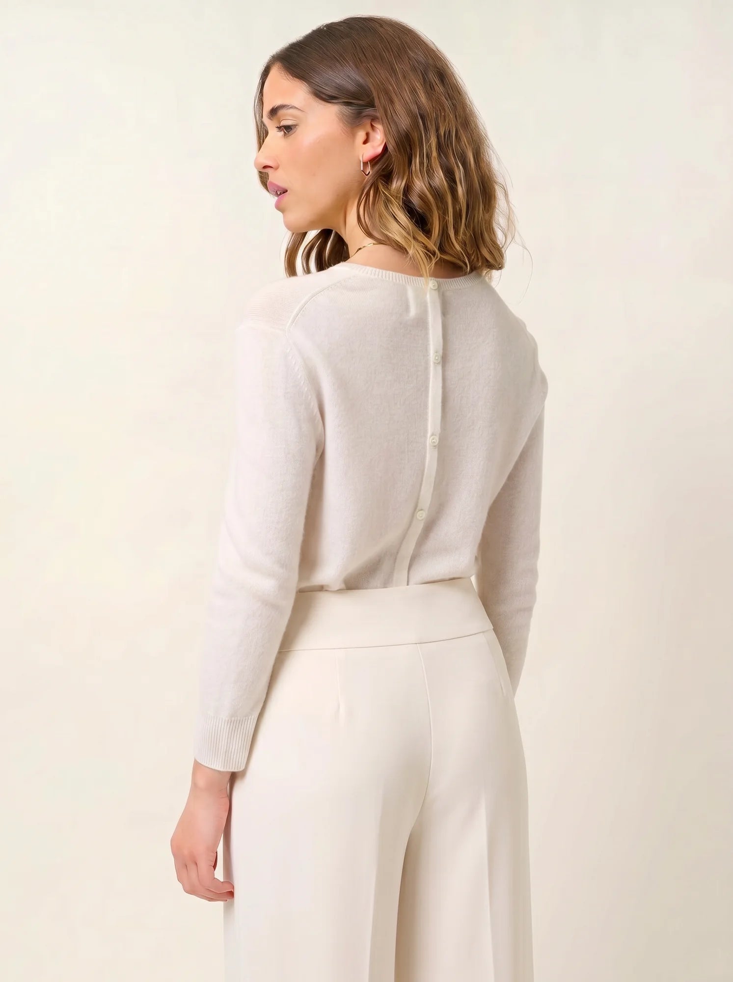 ESTARIS pull col rond boutonné dos ivoire