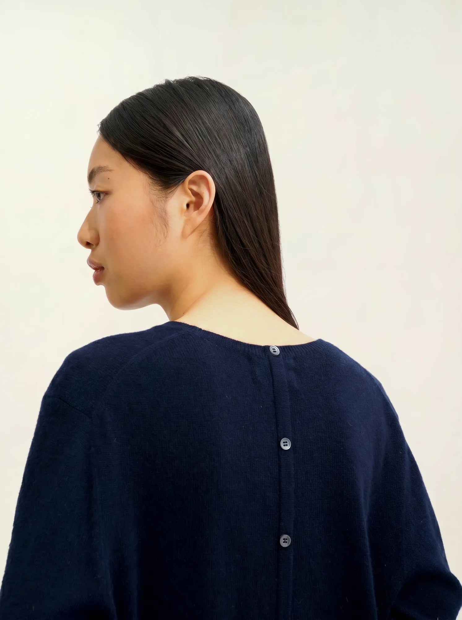 ESTARIS pull col rond boutonné dos bleu marine