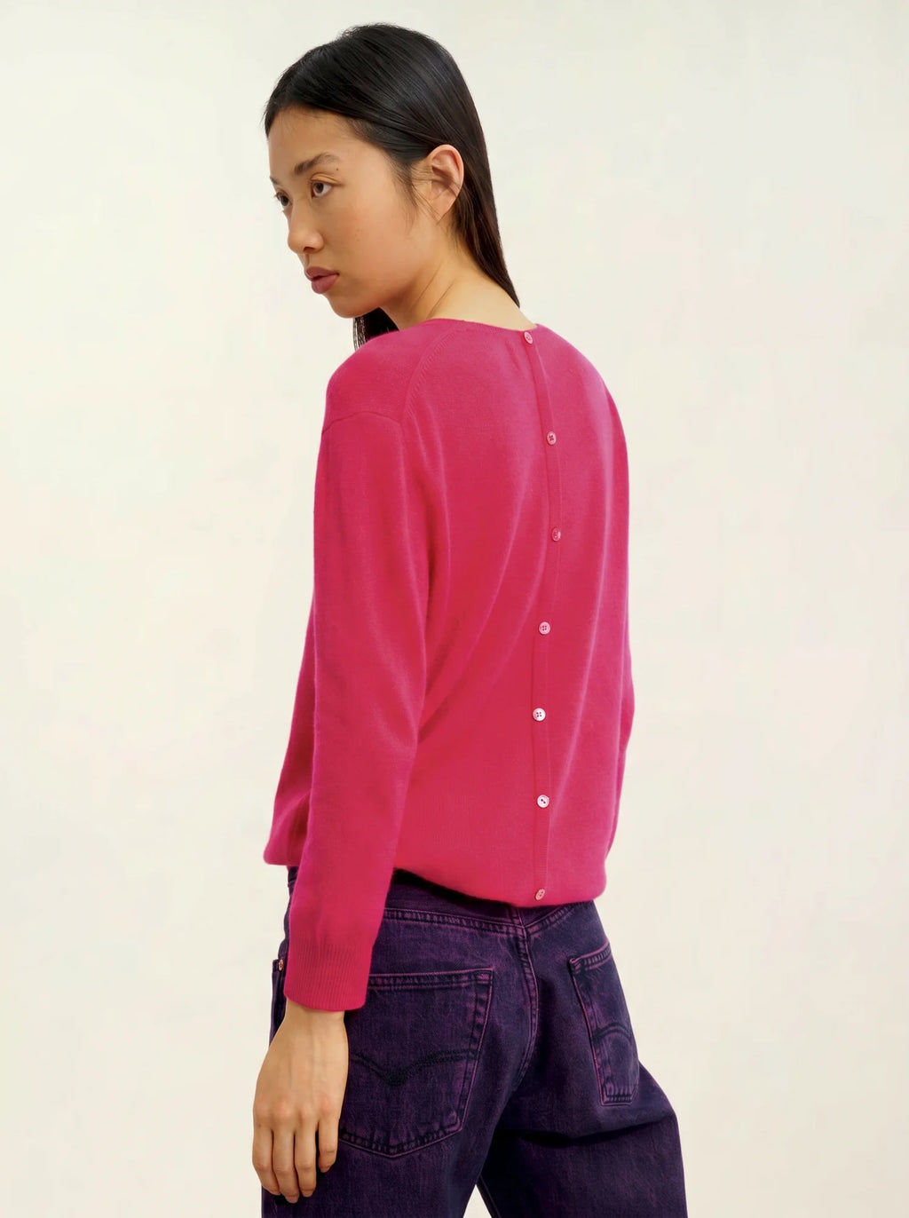 ESTARIS pullover rundhalsausschnitt geknöpft hinten fuchsia