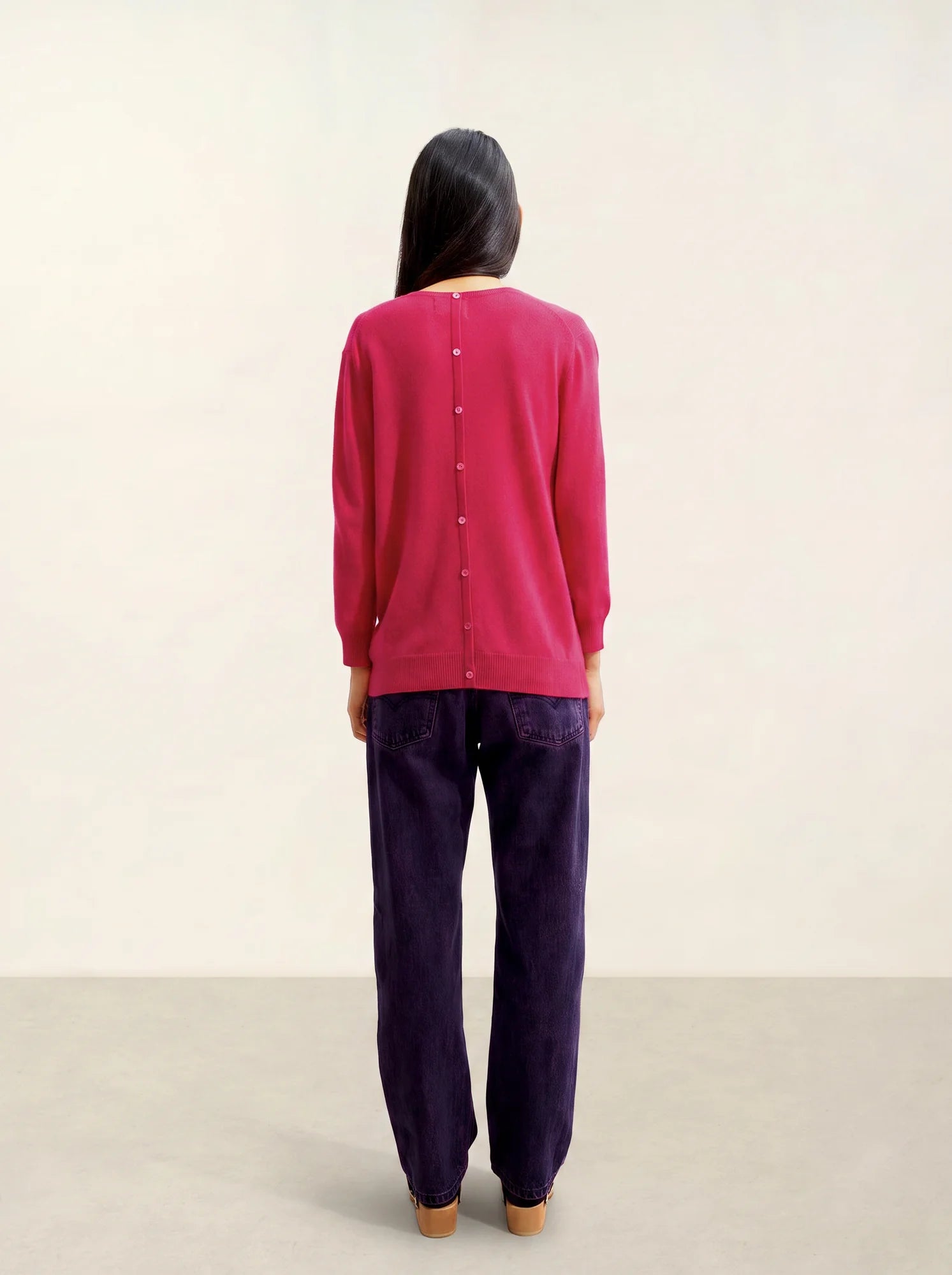 ESTARIS pullover rundhalsausschnitt geknöpft hinten fuchsia