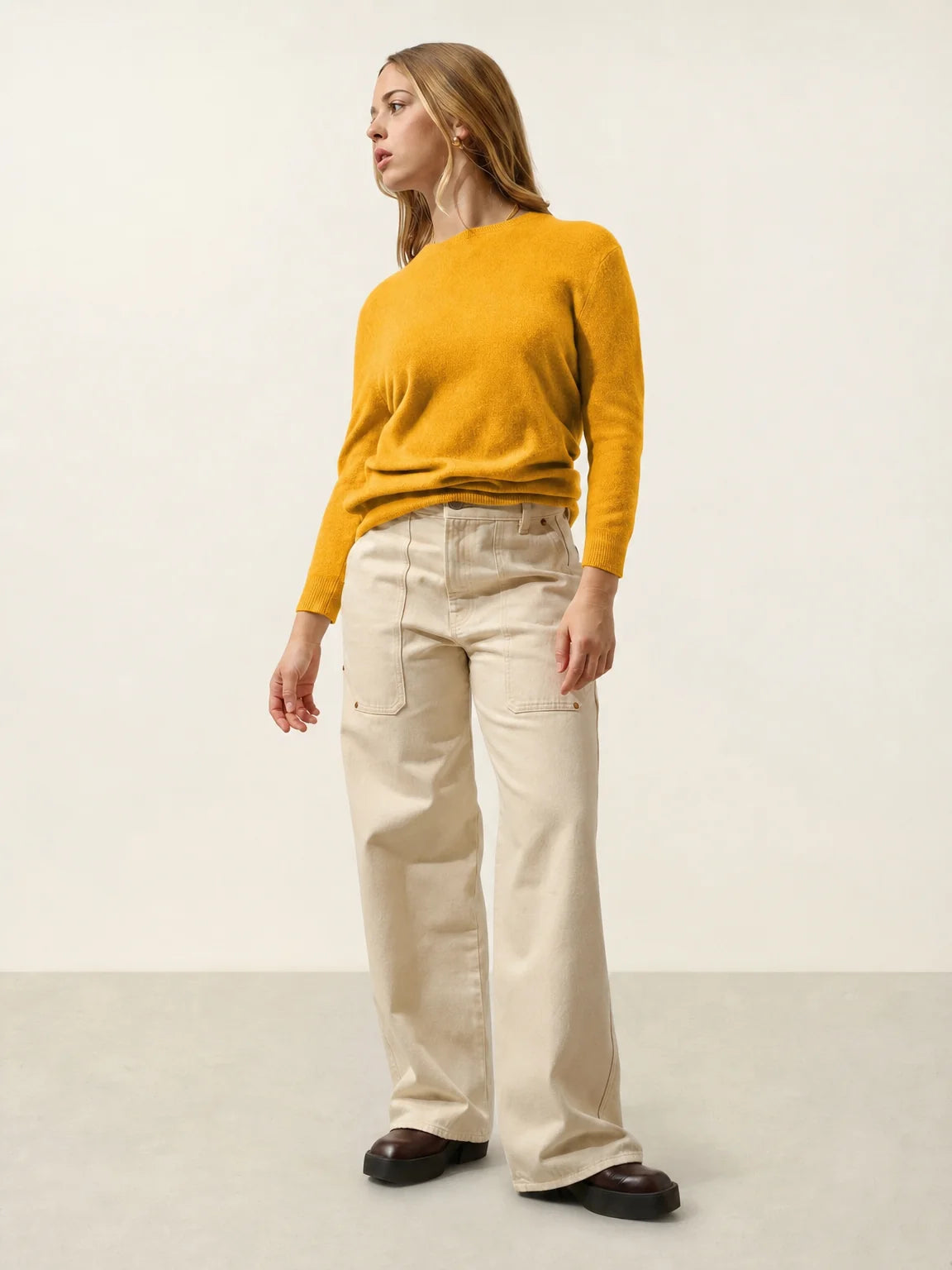 ESTARIS pull col rond boutonné dos curcuma