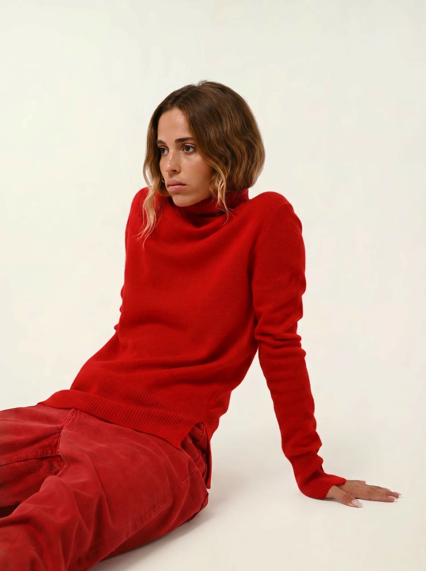 FORNET pull col roulé rouge