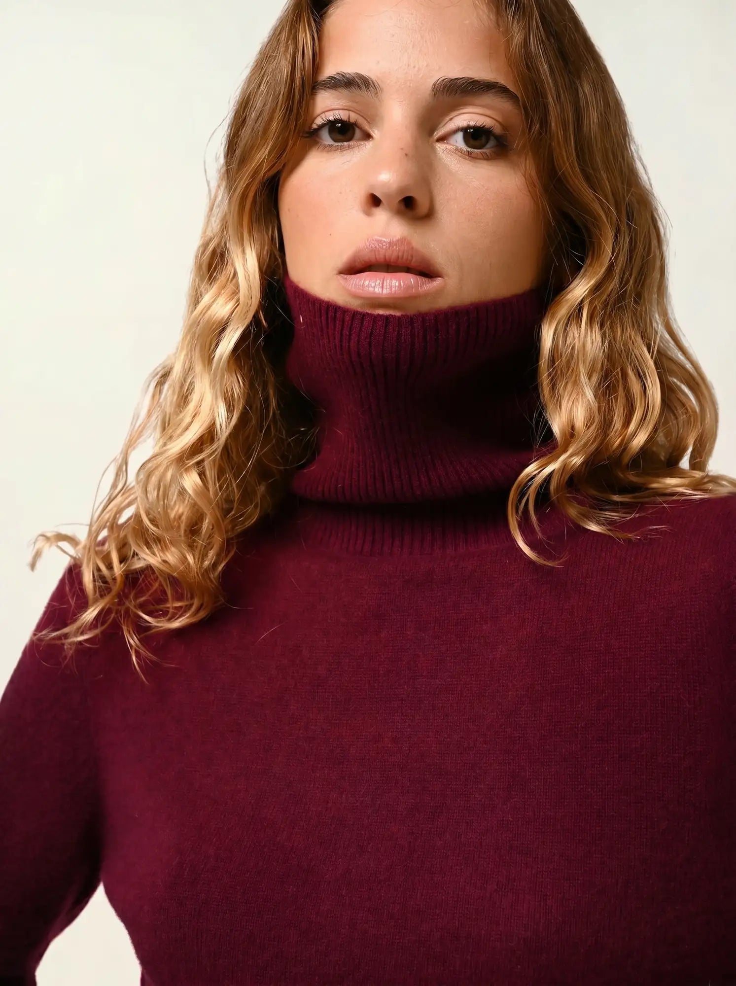 FORNET pull col roulé bordeaux
