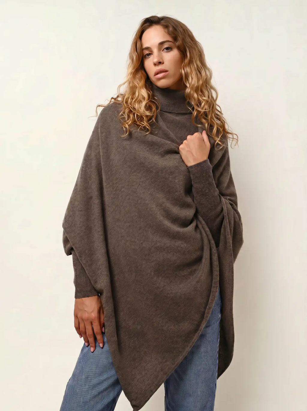 CARRA poncho taupe chiné
