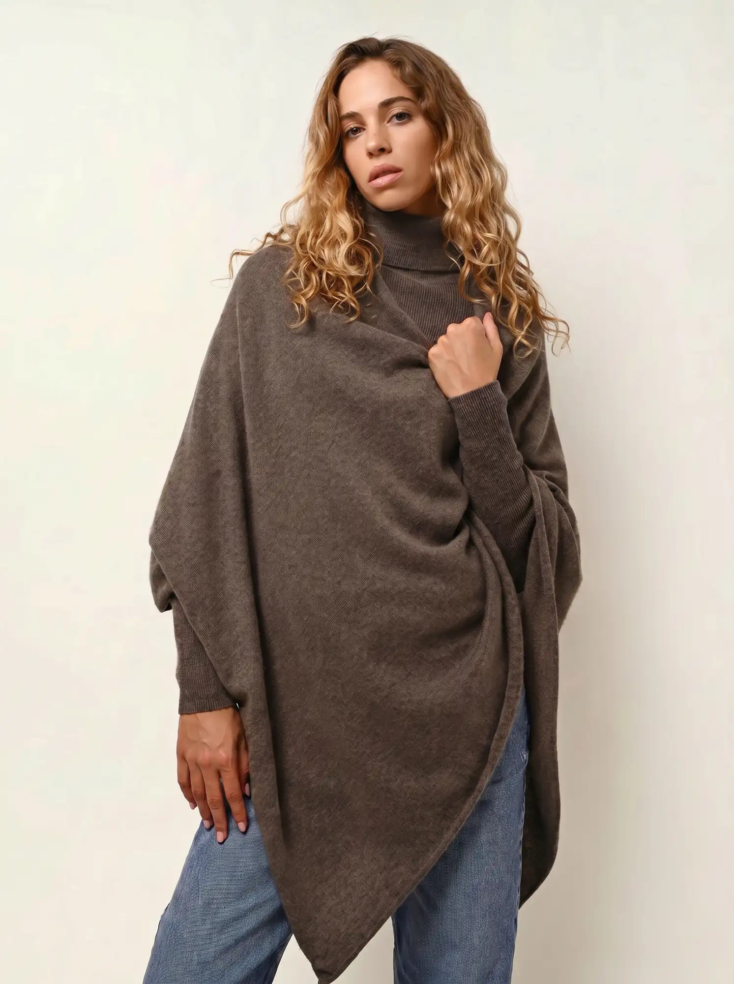CARRA poncho taupe chiné