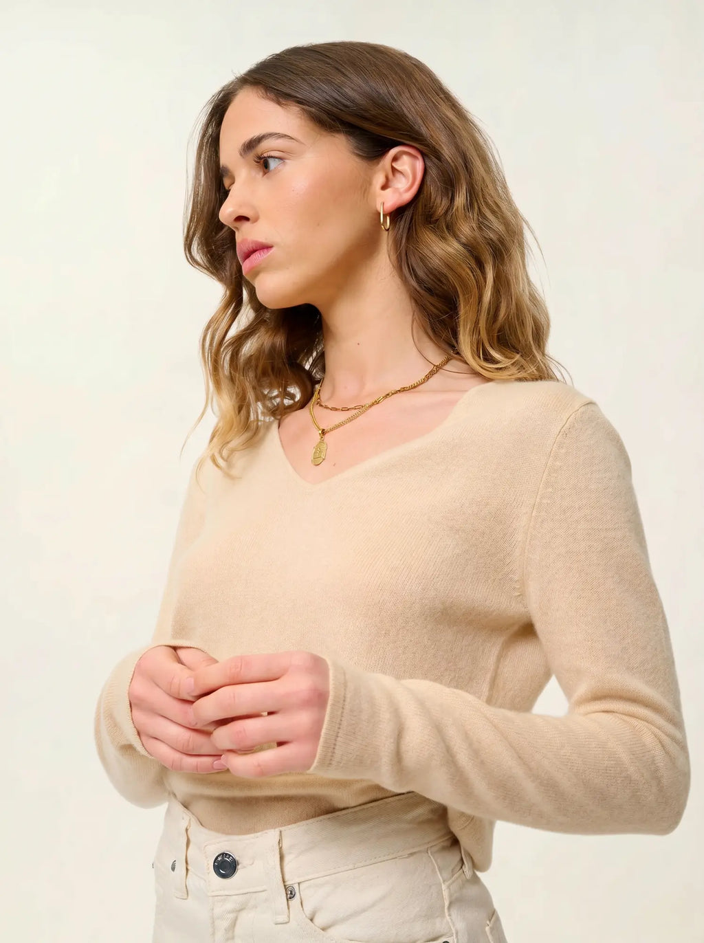 GALISE Pullover V-Ausschnitt Sand