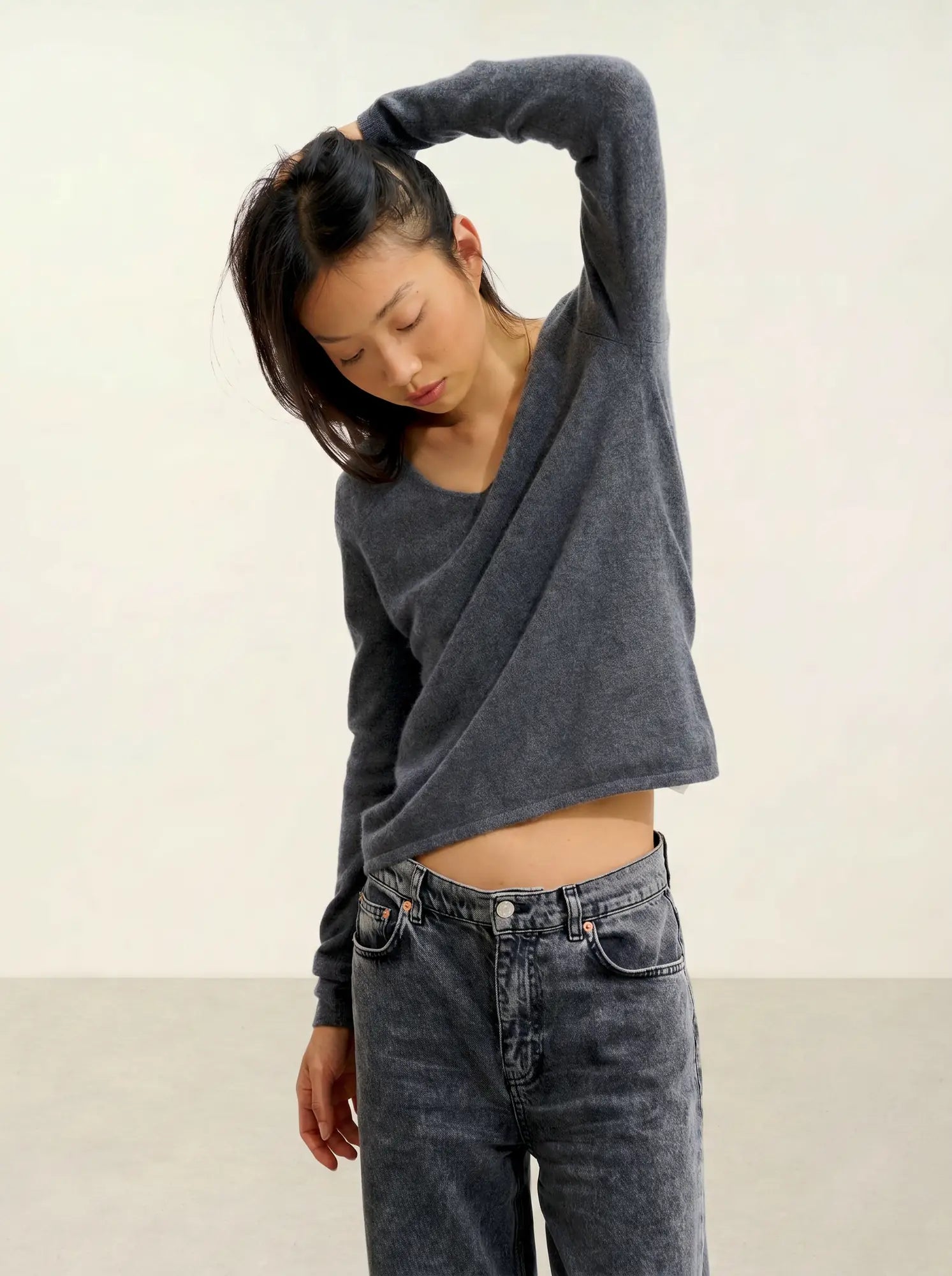 GALISE pull col V anthracite chiné