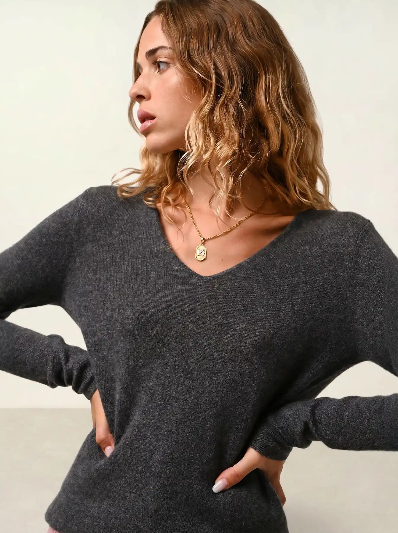 GALISE pull col V anthracite chiné