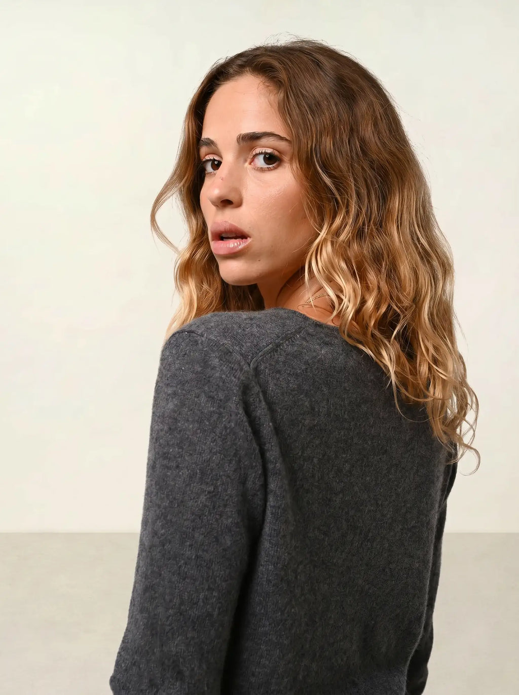 GALISE pull col V anthracite chiné