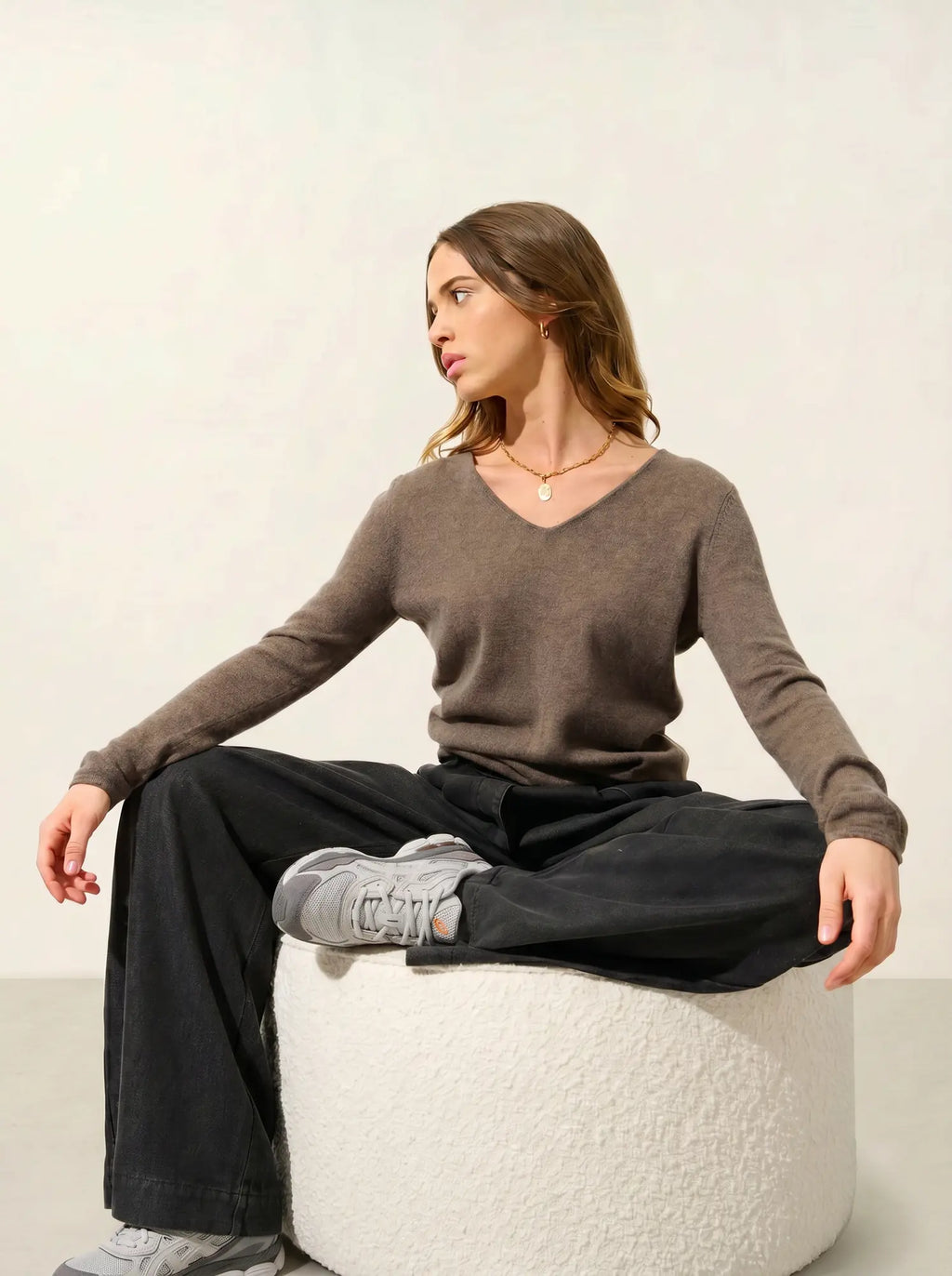 GALISE pull col V taupe chiné