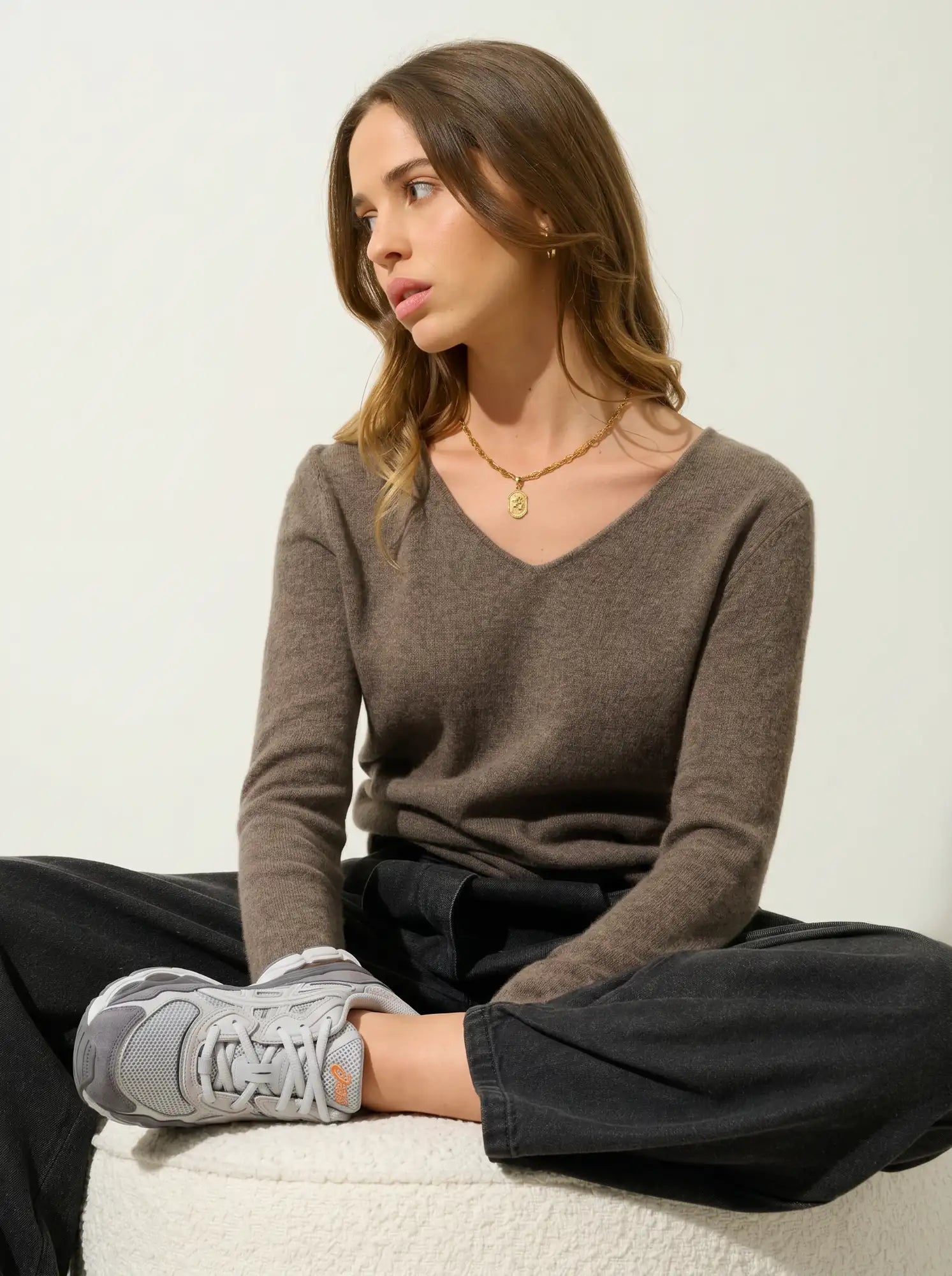GALISE pull col V taupe chiné