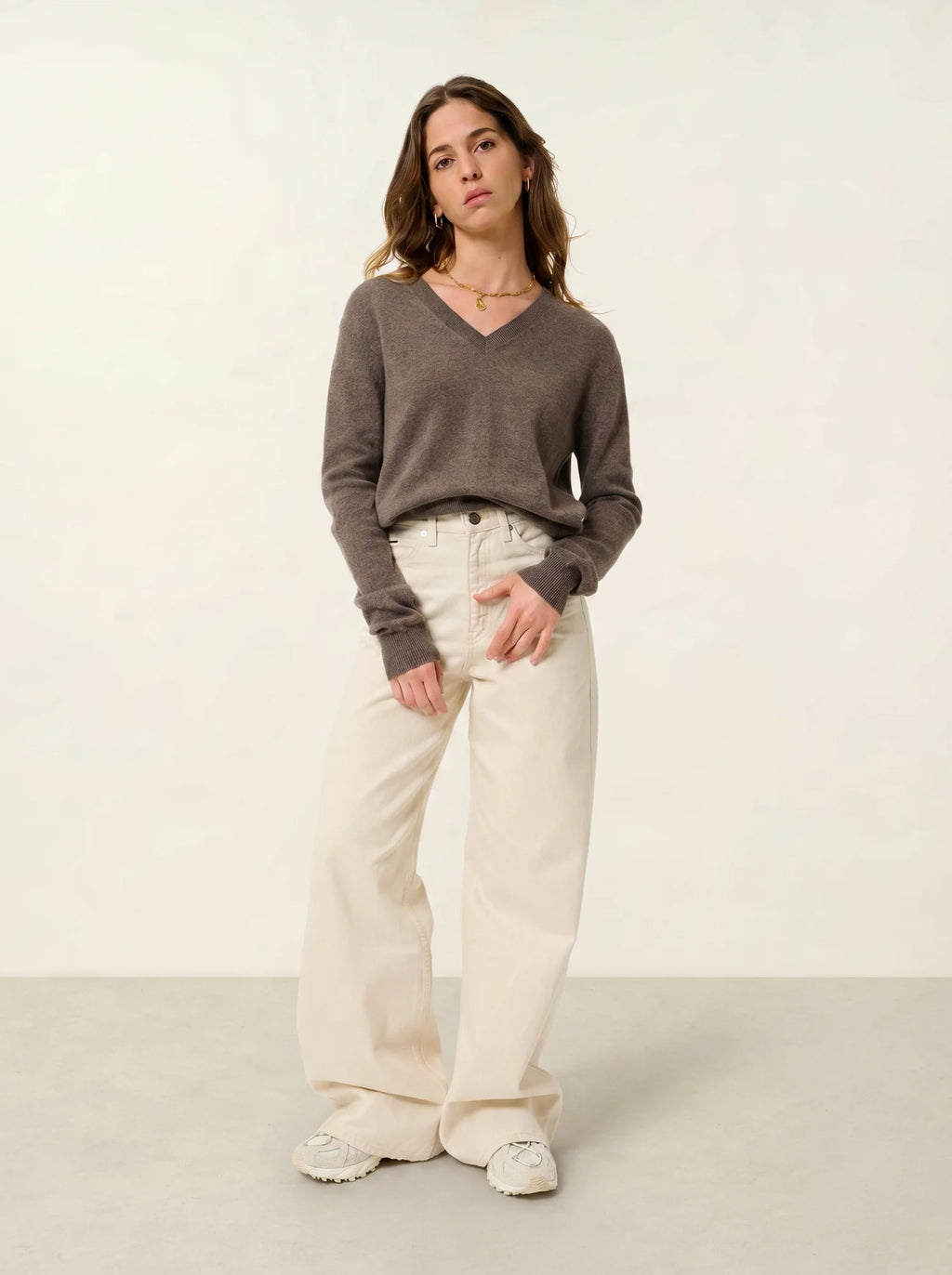 GARDORIA pull col V taupe chiné