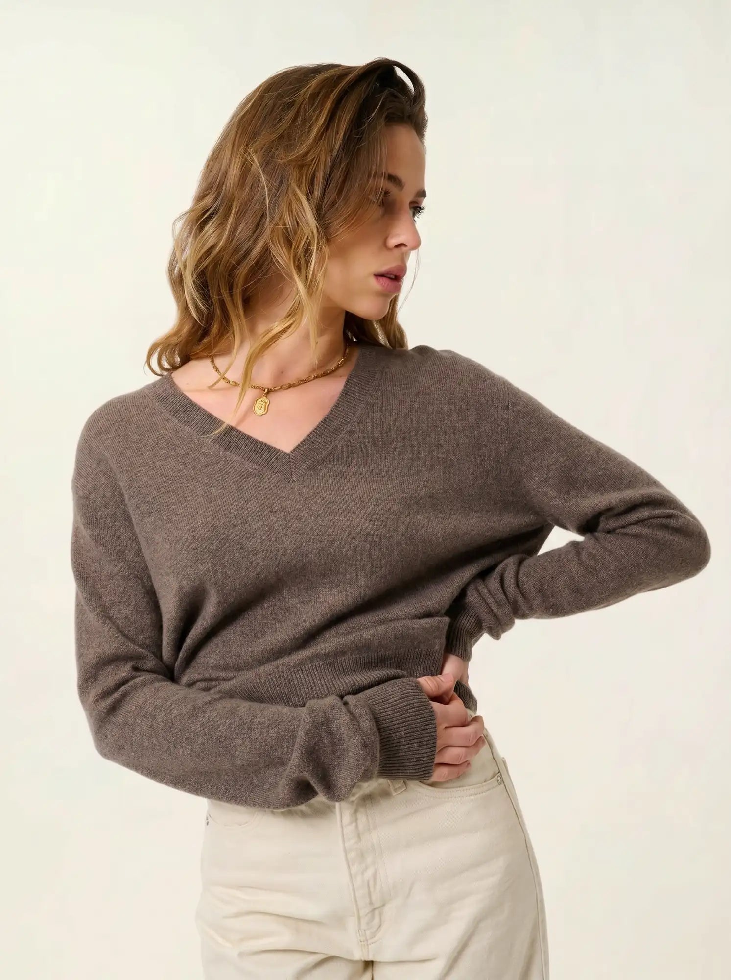 GARDORIA pull col V taupe chiné