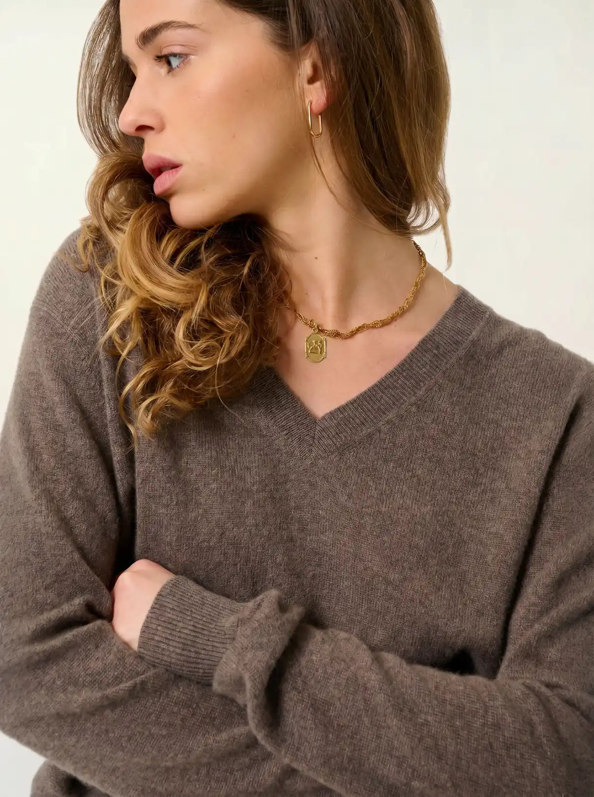 GARDORIA pull col V taupe chiné